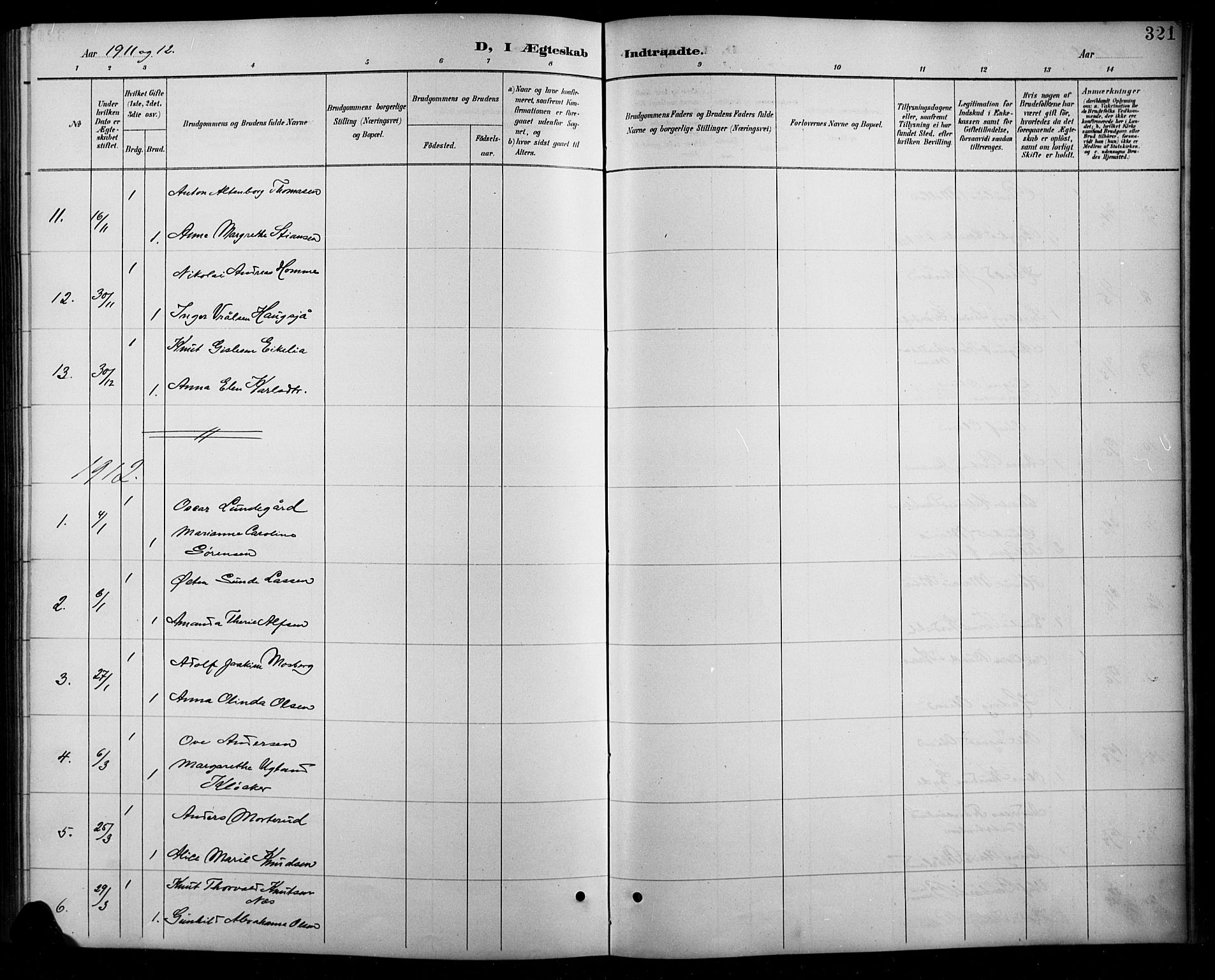 Arendal sokneprestkontor, Trefoldighet, SAK/1111-0040/F/Fb/L0006: Parish register (copy) no. B 6, 1889-1916, p. 321