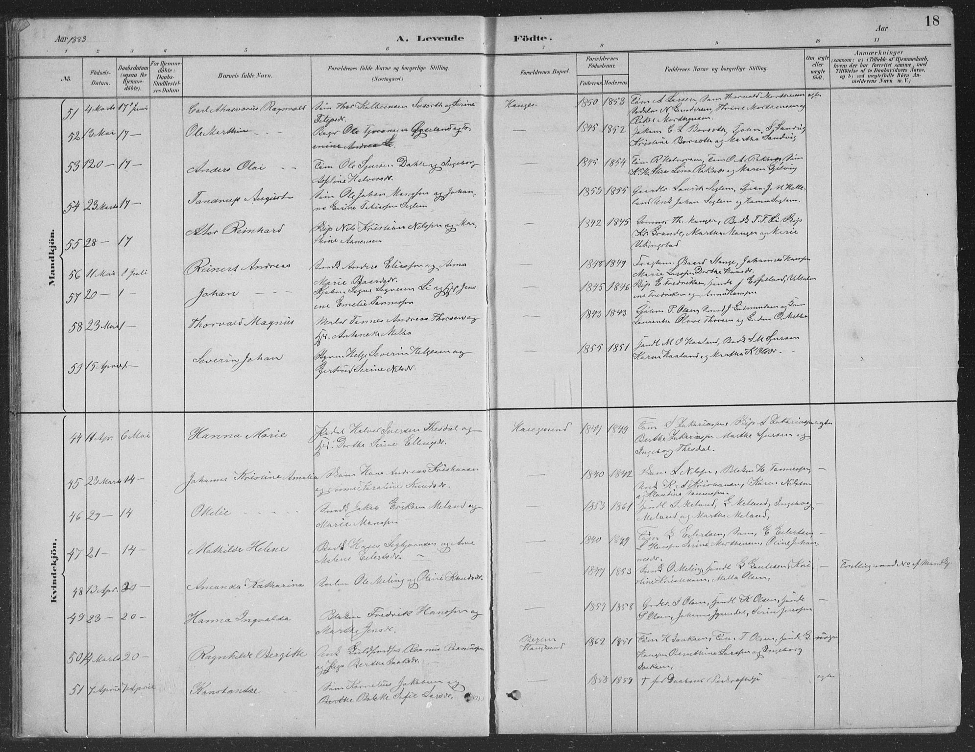 Haugesund sokneprestkontor, SAST/A -101863/H/Ha/Hab/L0002: Parish register (copy) no. B 2, 1881-1894, p. 18