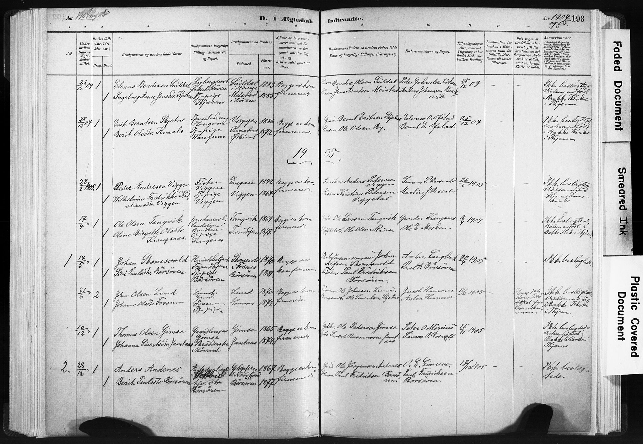 Ministerialprotokoller, klokkerbøker og fødselsregistre - Sør-Trøndelag, SAT/A-1456/665/L0773: Parish register (official) no. 665A08, 1879-1905, p. 193