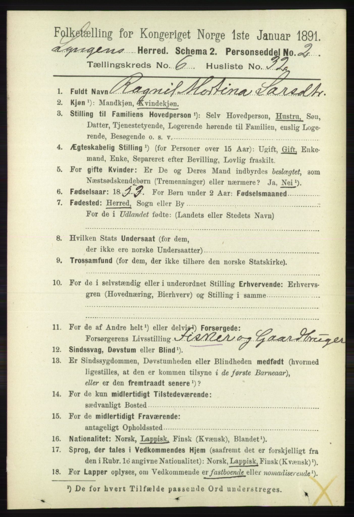 RA, 1891 census for 1938 Lyngen, 1891, p. 5480