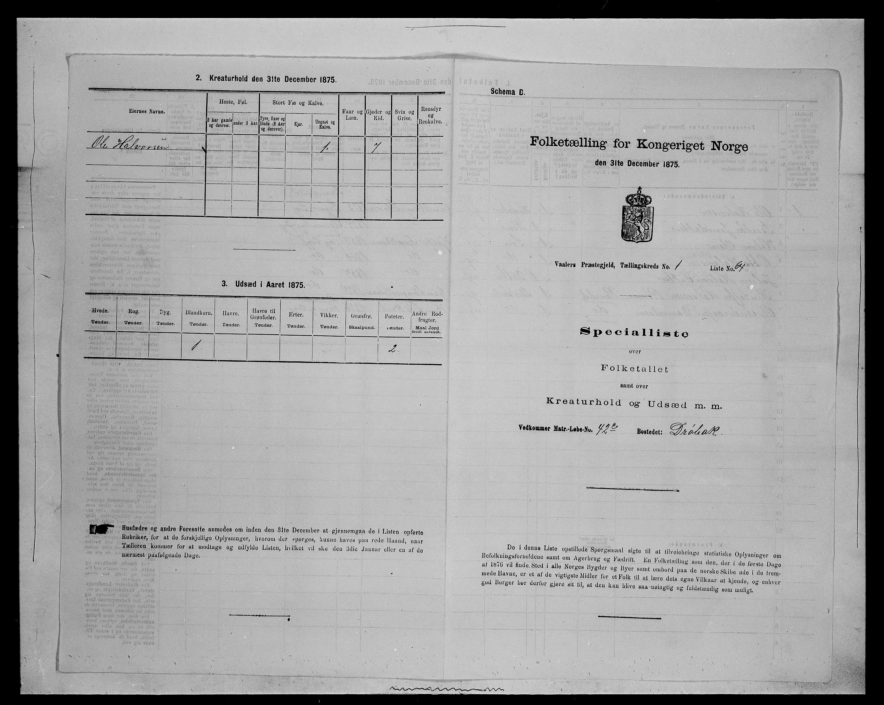 SAH, 1875 census for 0426P Våler parish (Hedmark), 1875, p. 238