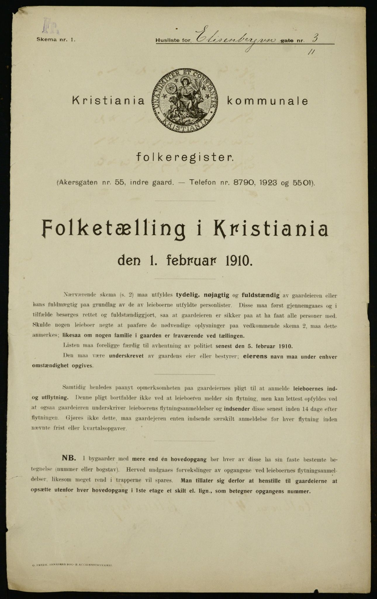 OBA, Municipal Census 1910 for Kristiania, 1910, p. 18685