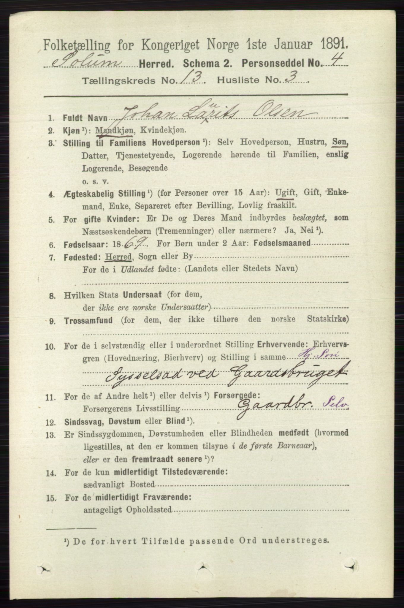 RA, 1891 census for 0818 Solum, 1891, p. 6071