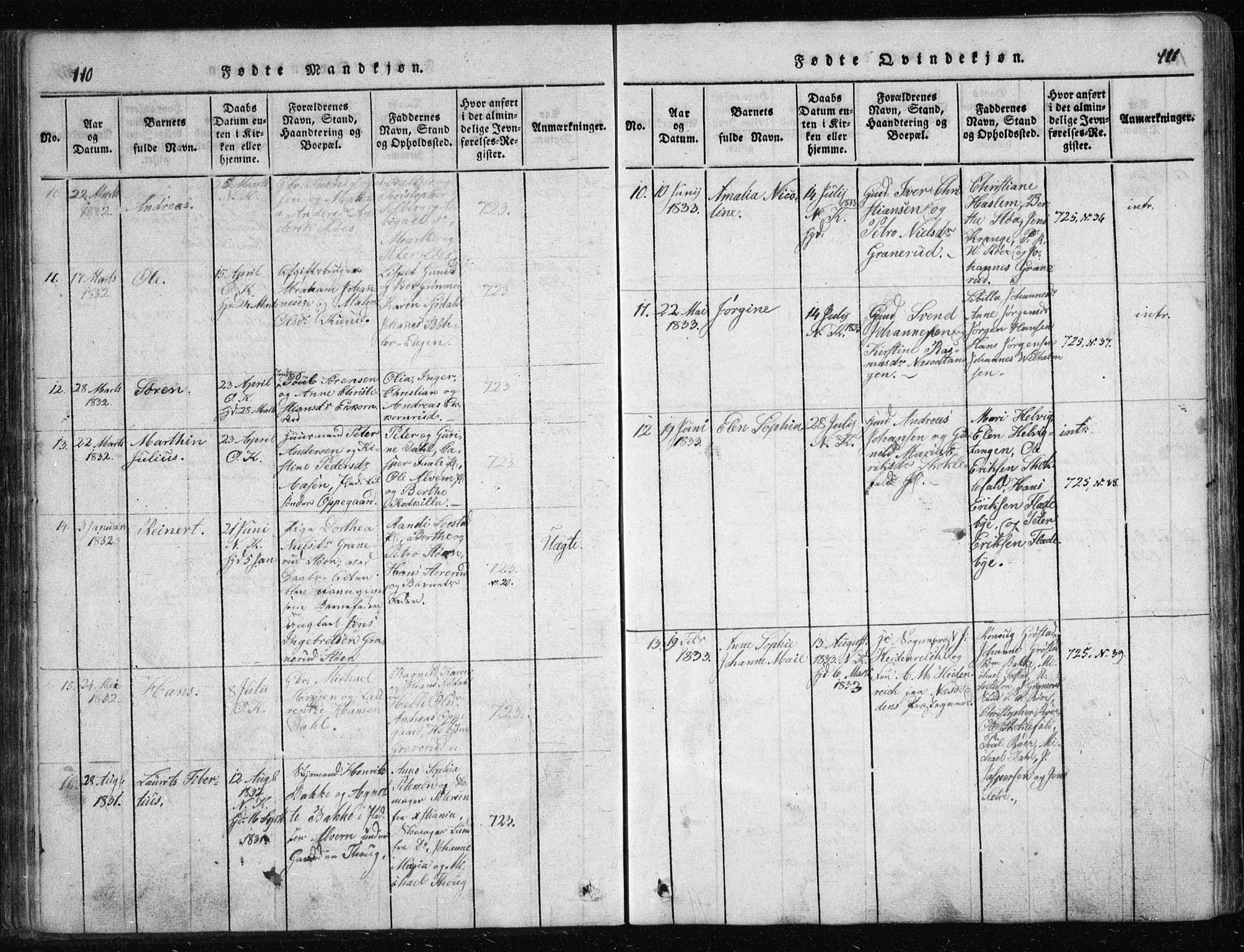 Nesodden prestekontor Kirkebøker, AV/SAO-A-10013/G/Ga/L0001: Parish register (copy) no. I 1, 1814-1847, p. 110-111