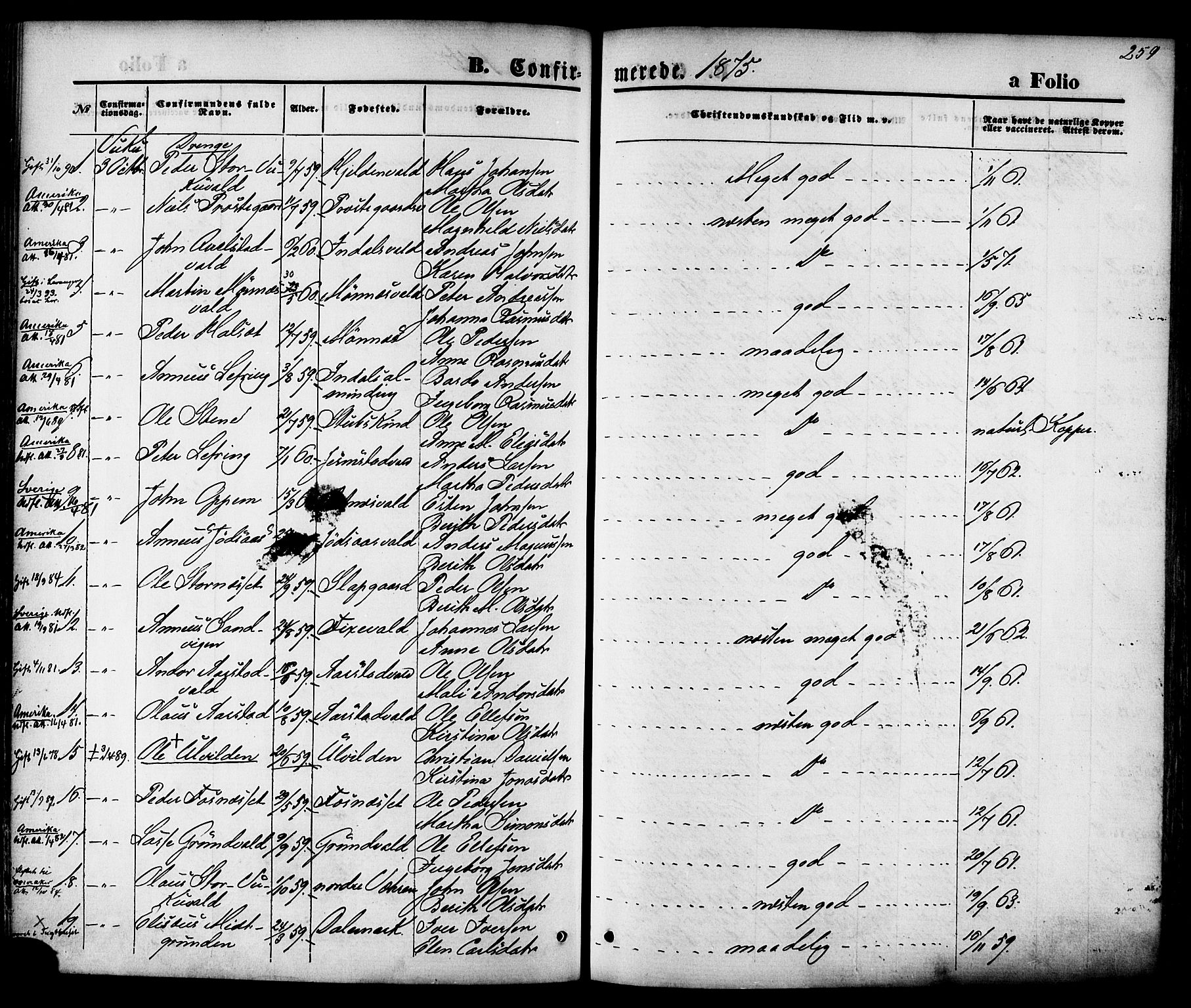 Ministerialprotokoller, klokkerbøker og fødselsregistre - Nord-Trøndelag, AV/SAT-A-1458/723/L0242: Parish register (official) no. 723A11, 1870-1880, p. 259