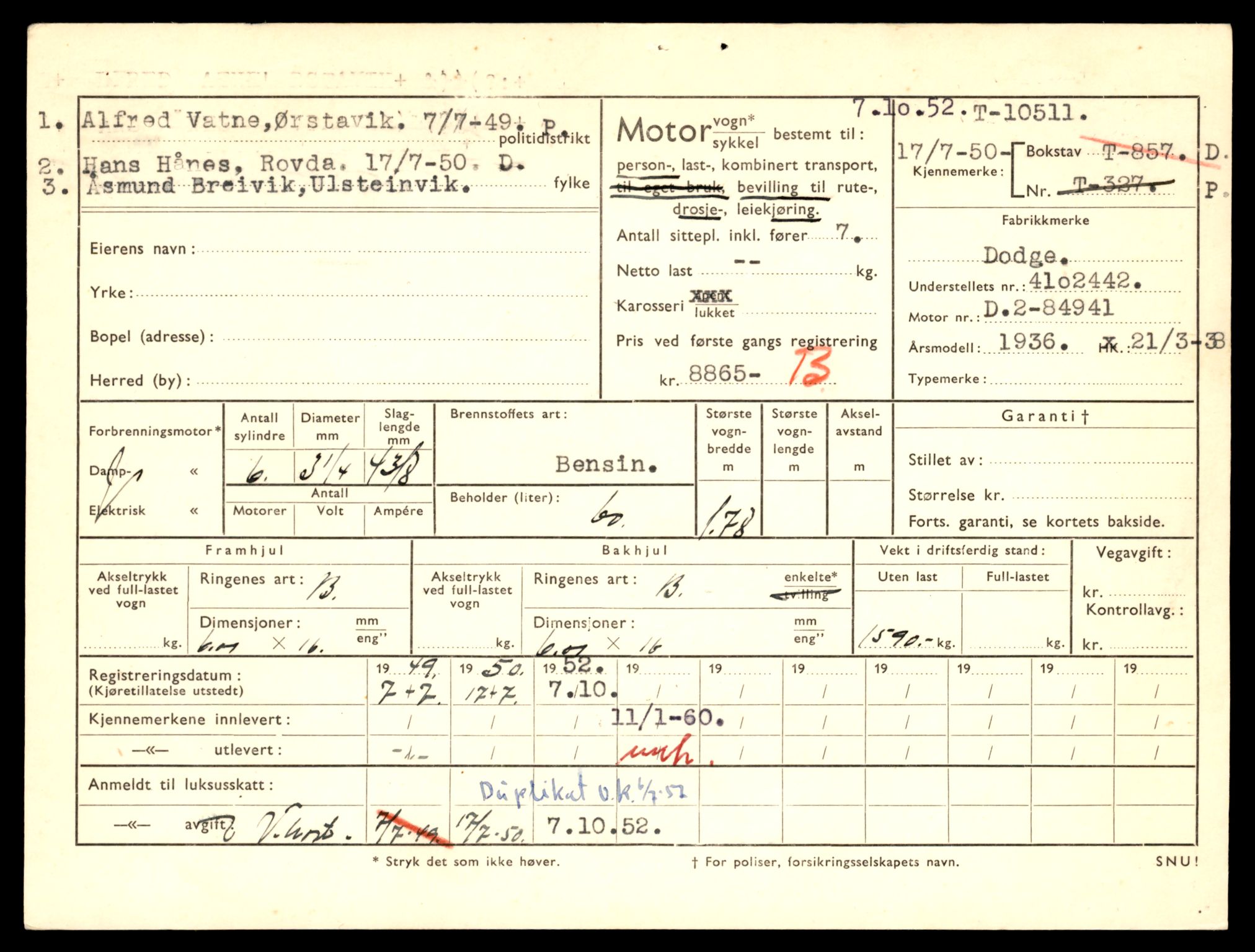 Møre og Romsdal vegkontor - Ålesund trafikkstasjon, AV/SAT-A-4099/F/Fe/L0021: Registreringskort for kjøretøy T 10471 - T 10583, 1927-1998, p. 1143