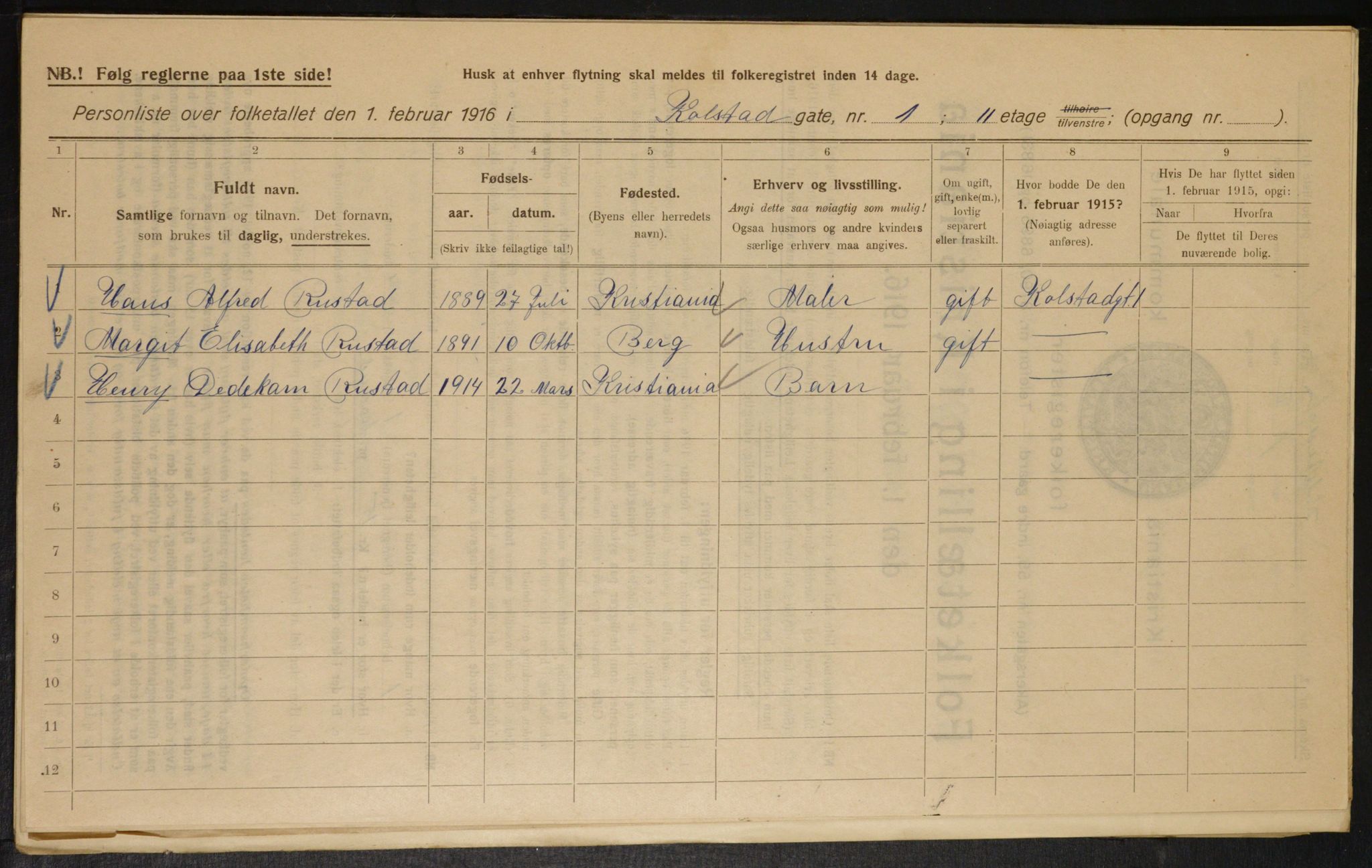 OBA, Municipal Census 1916 for Kristiania, 1916, p. 53288