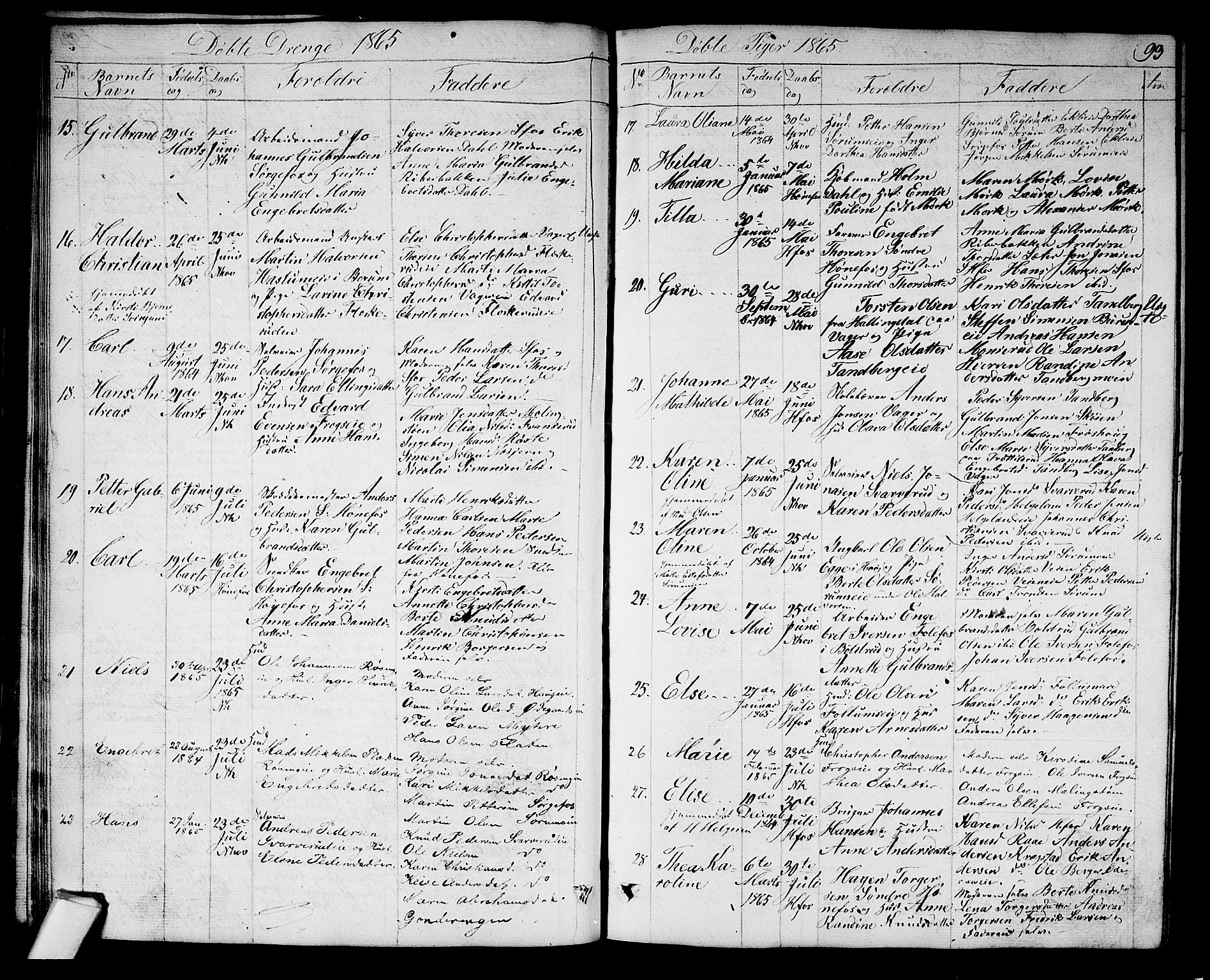 Norderhov kirkebøker, AV/SAKO-A-237/G/Ga/L0006: Parish register (copy) no. I 6, 1849-1876, p. 93