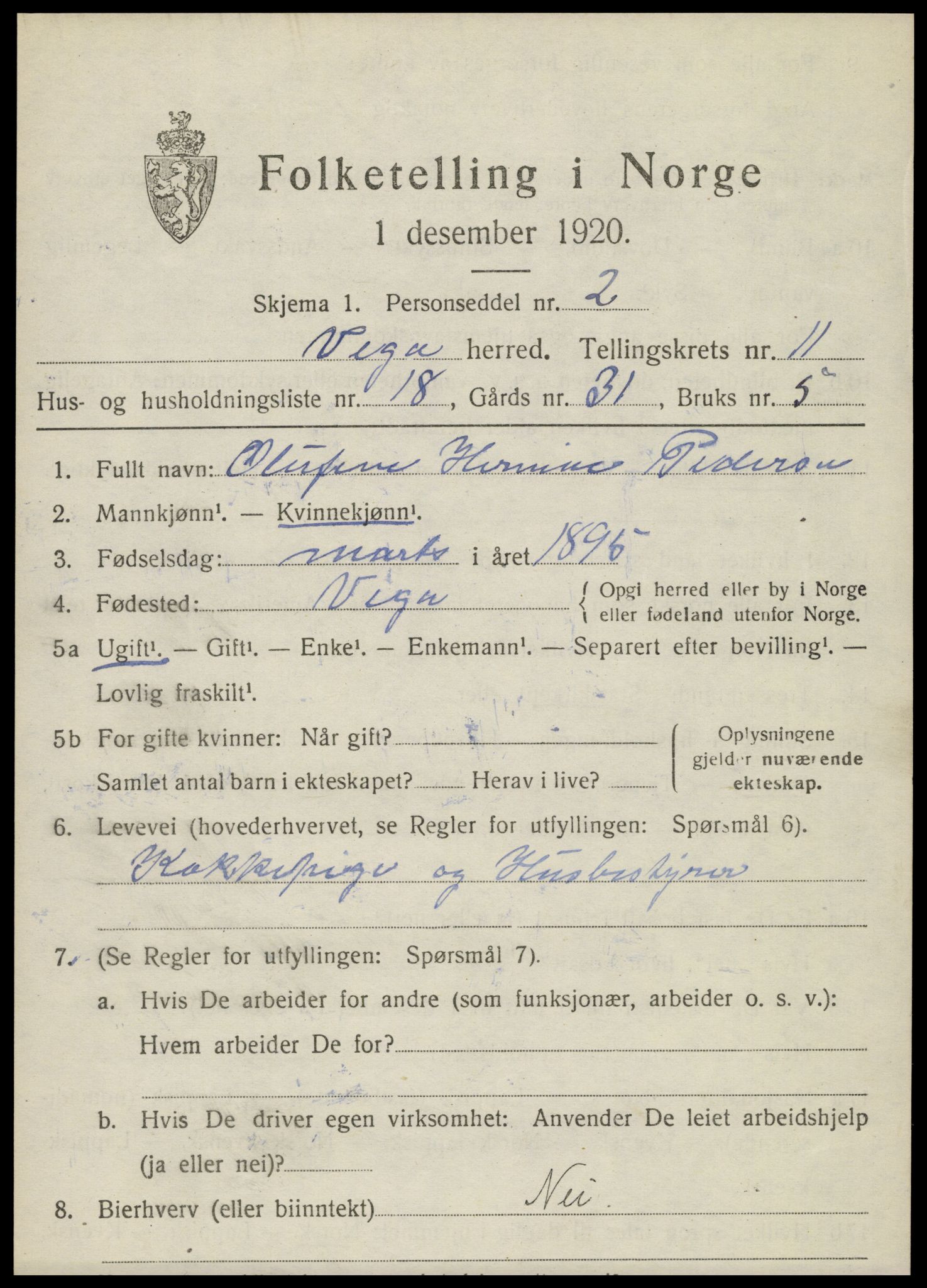 SAT, 1920 census for Vega, 1920, p. 5731