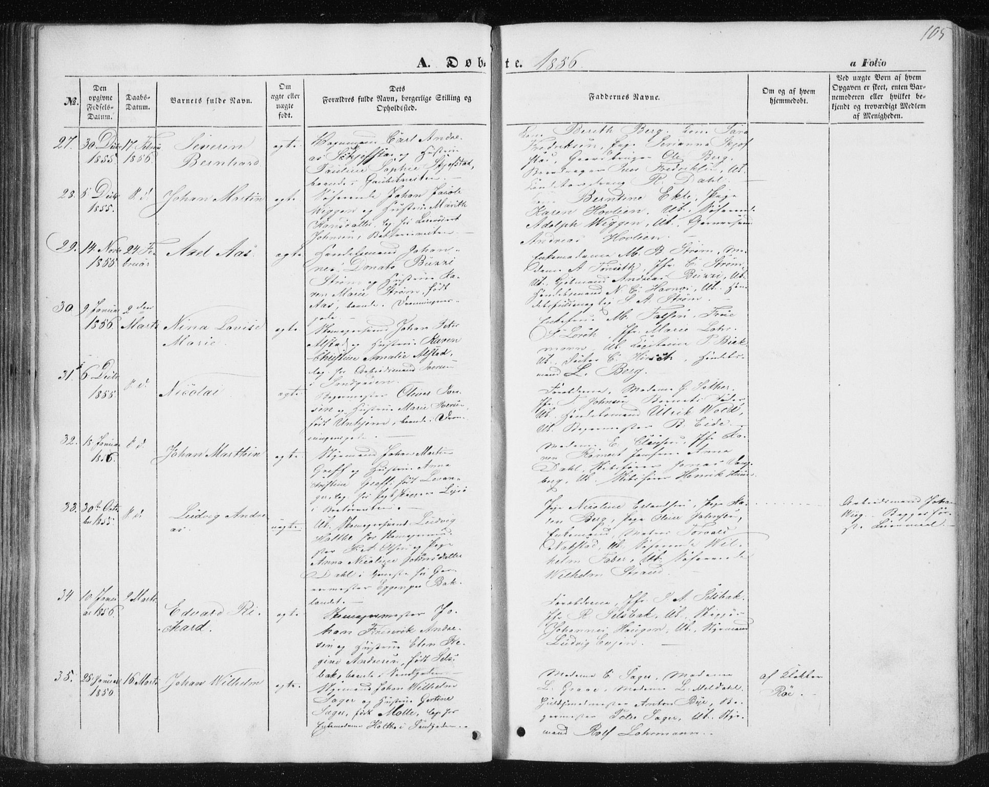 Ministerialprotokoller, klokkerbøker og fødselsregistre - Sør-Trøndelag, SAT/A-1456/602/L0112: Parish register (official) no. 602A10, 1848-1859, p. 105