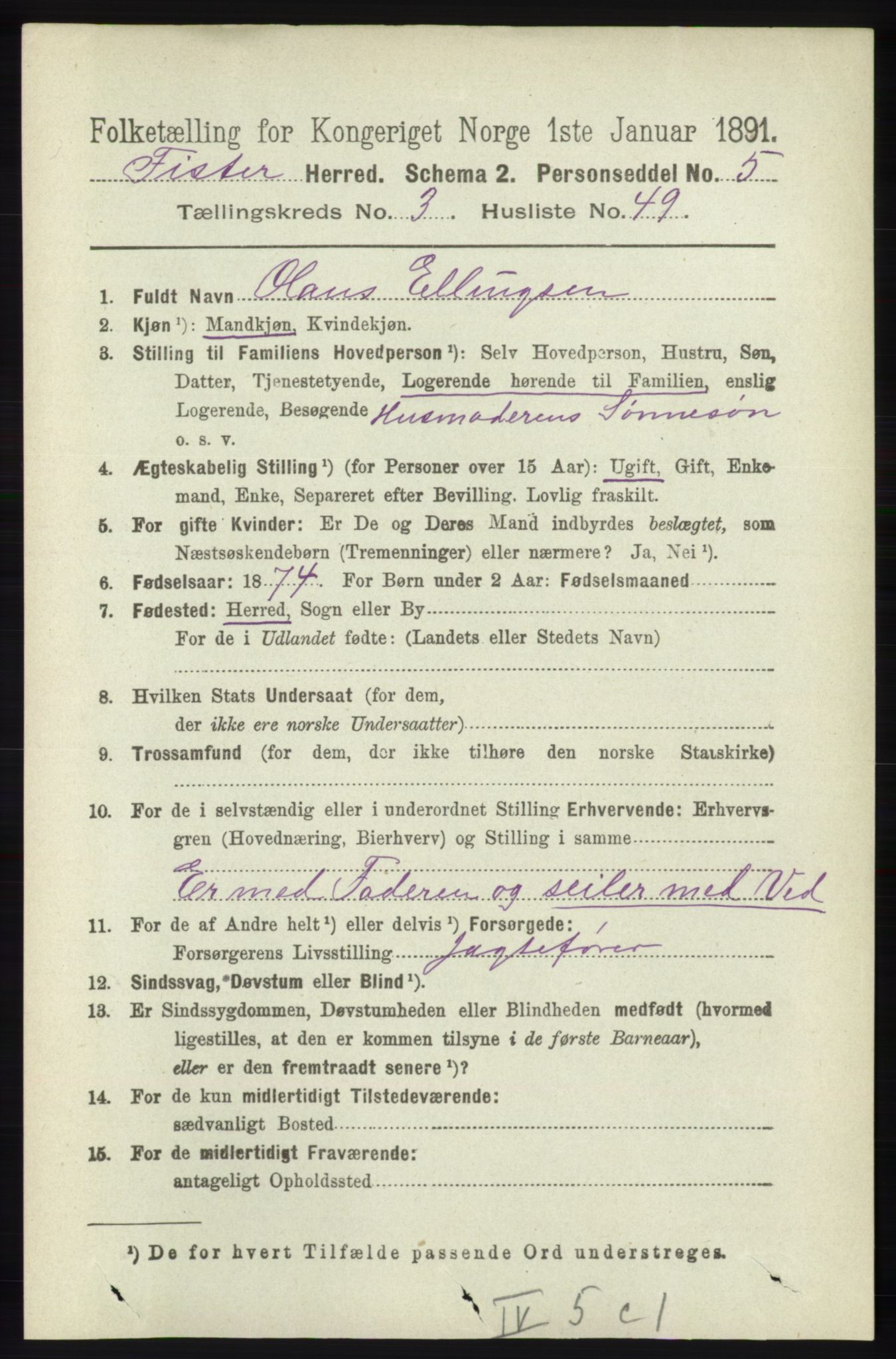 RA, 1891 census for 1132 Fister, 1891, p. 816