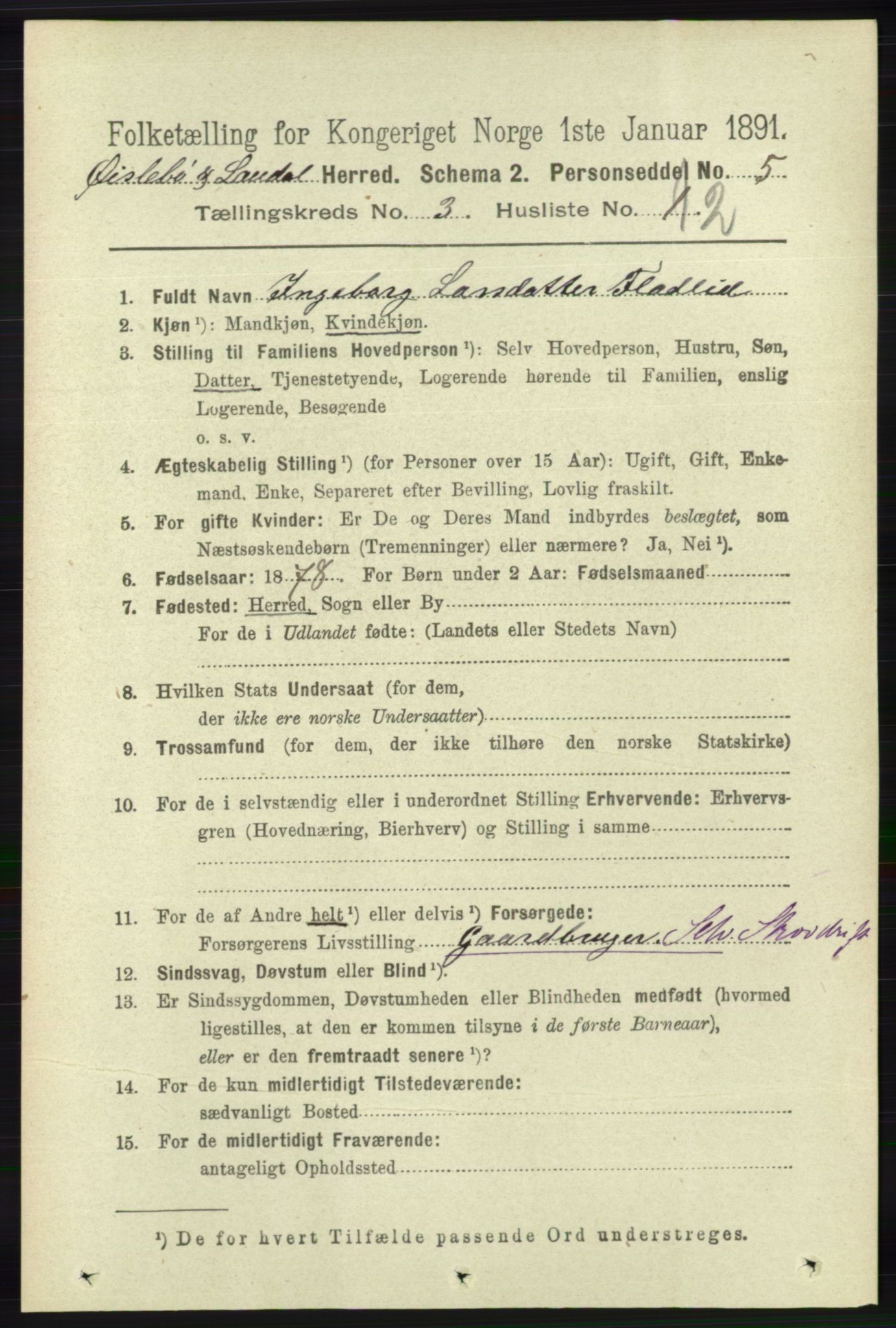 RA, 1891 census for 1021 Øyslebø og Laudal, 1891, p. 749