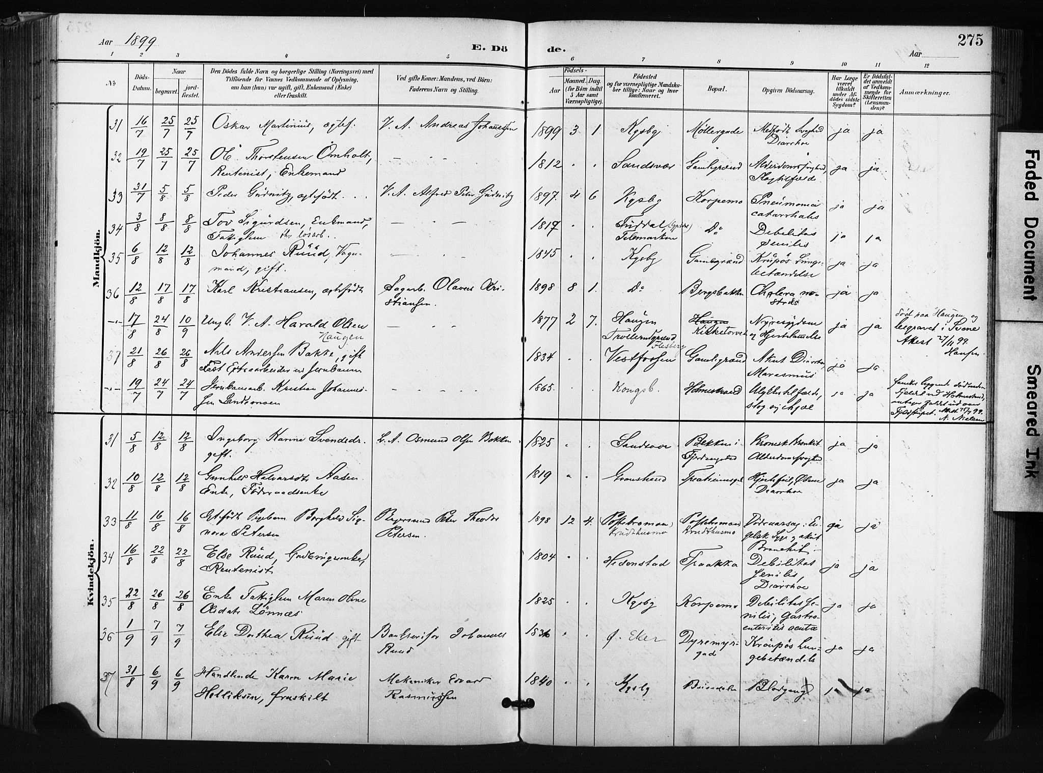 Kongsberg kirkebøker, AV/SAKO-A-22/F/Fb/L0003: Parish register (official) no. II 3, 1896-1905, p. 275