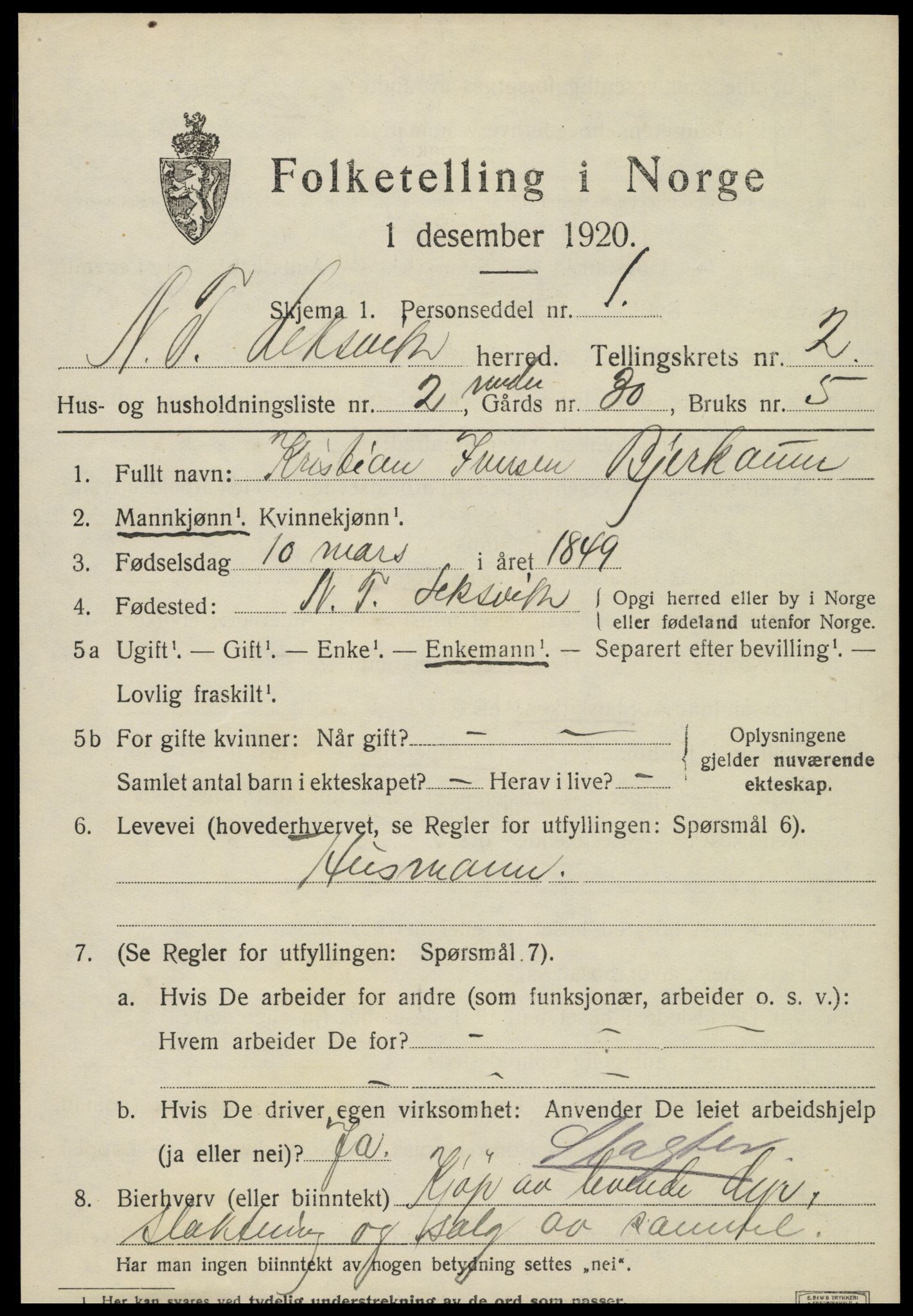 SAT, 1920 census for Leksvik, 1920, p. 1834