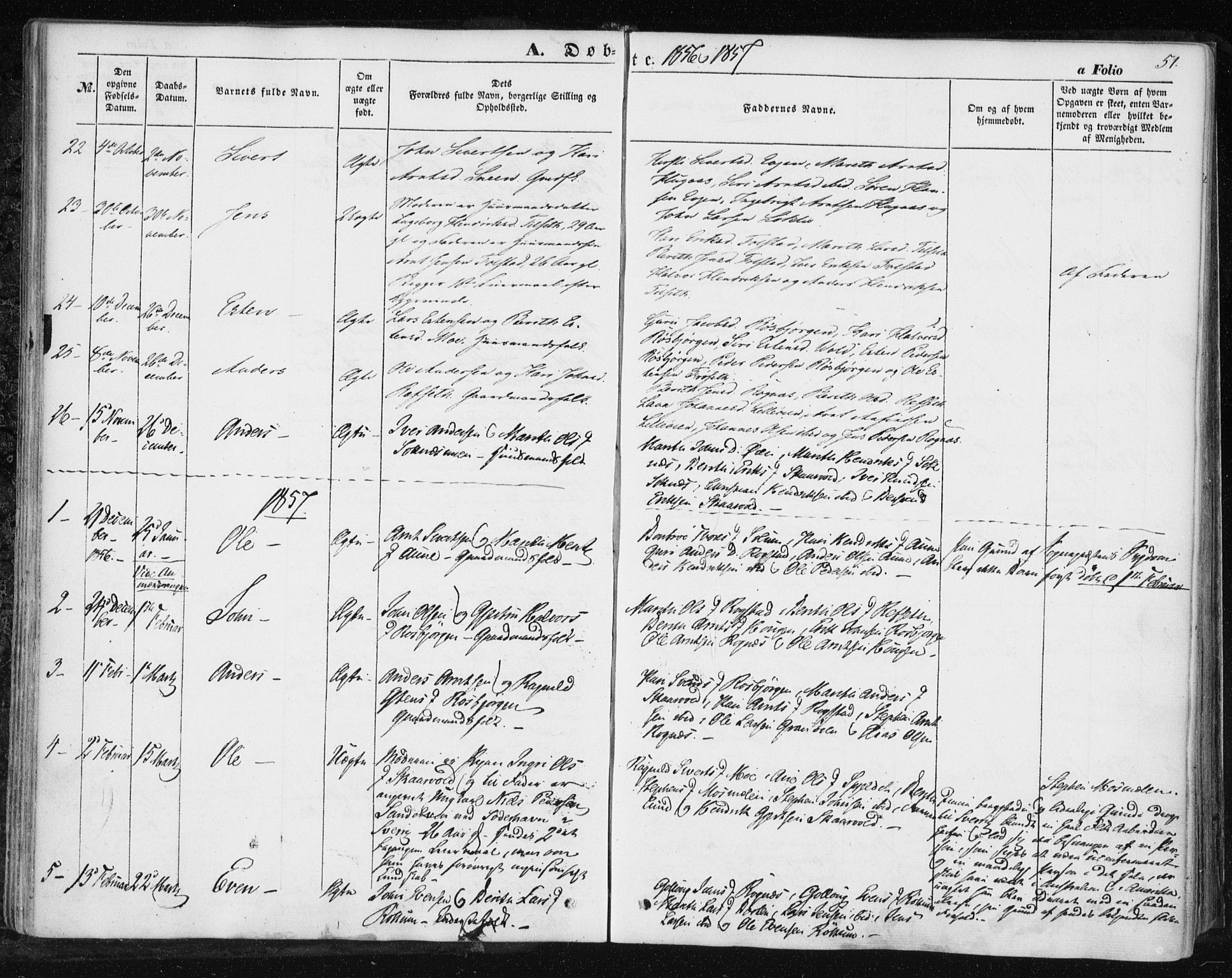 Ministerialprotokoller, klokkerbøker og fødselsregistre - Sør-Trøndelag, AV/SAT-A-1456/687/L1000: Parish register (official) no. 687A06, 1848-1869, p. 51