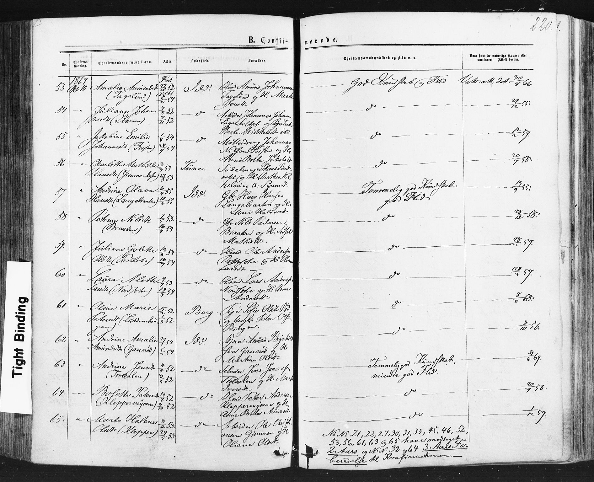 Idd prestekontor Kirkebøker, AV/SAO-A-10911/F/Fc/L0005: Parish register (official) no. III 5, 1861-1877, p. 220