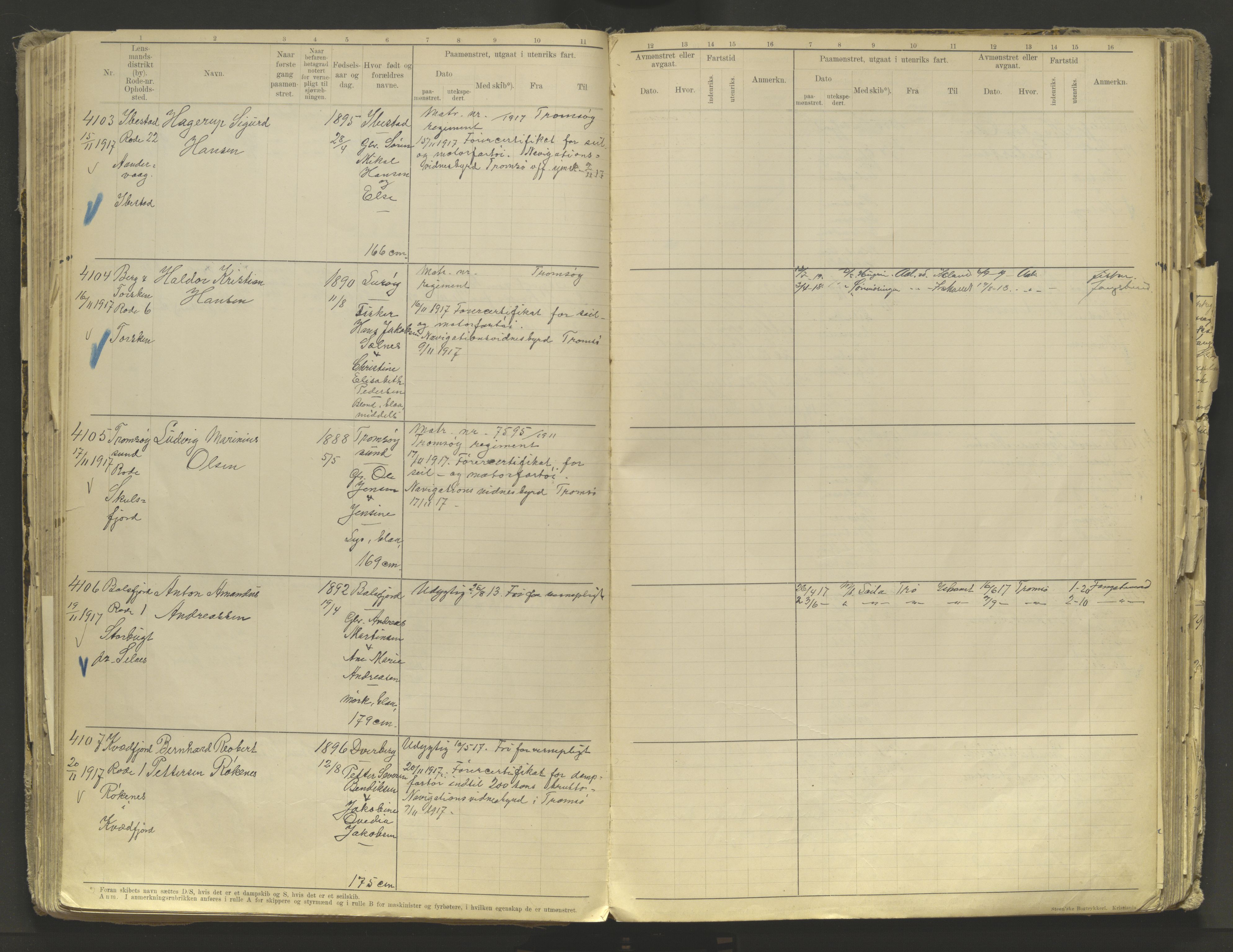 Tromsø sjømannskontor/innrullerings-/mønstringsdistrikt, AV/SATØ-S-0243/F/Fb/L0010: Annotasjonsrulle. Defekt: løs innbinding. Nr. 3519-4972, 1916-1920