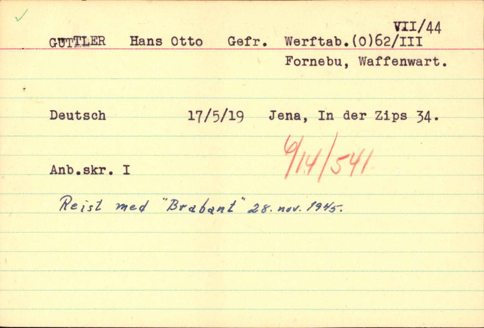 Forsvaret, Forsvarets overkommando II, RA/RAFA-3915/D/Db/L0011: CI Questionaires. Tyske okkupasjonsstyrker i Norge. Tyskere., 1945-1946, p. 14