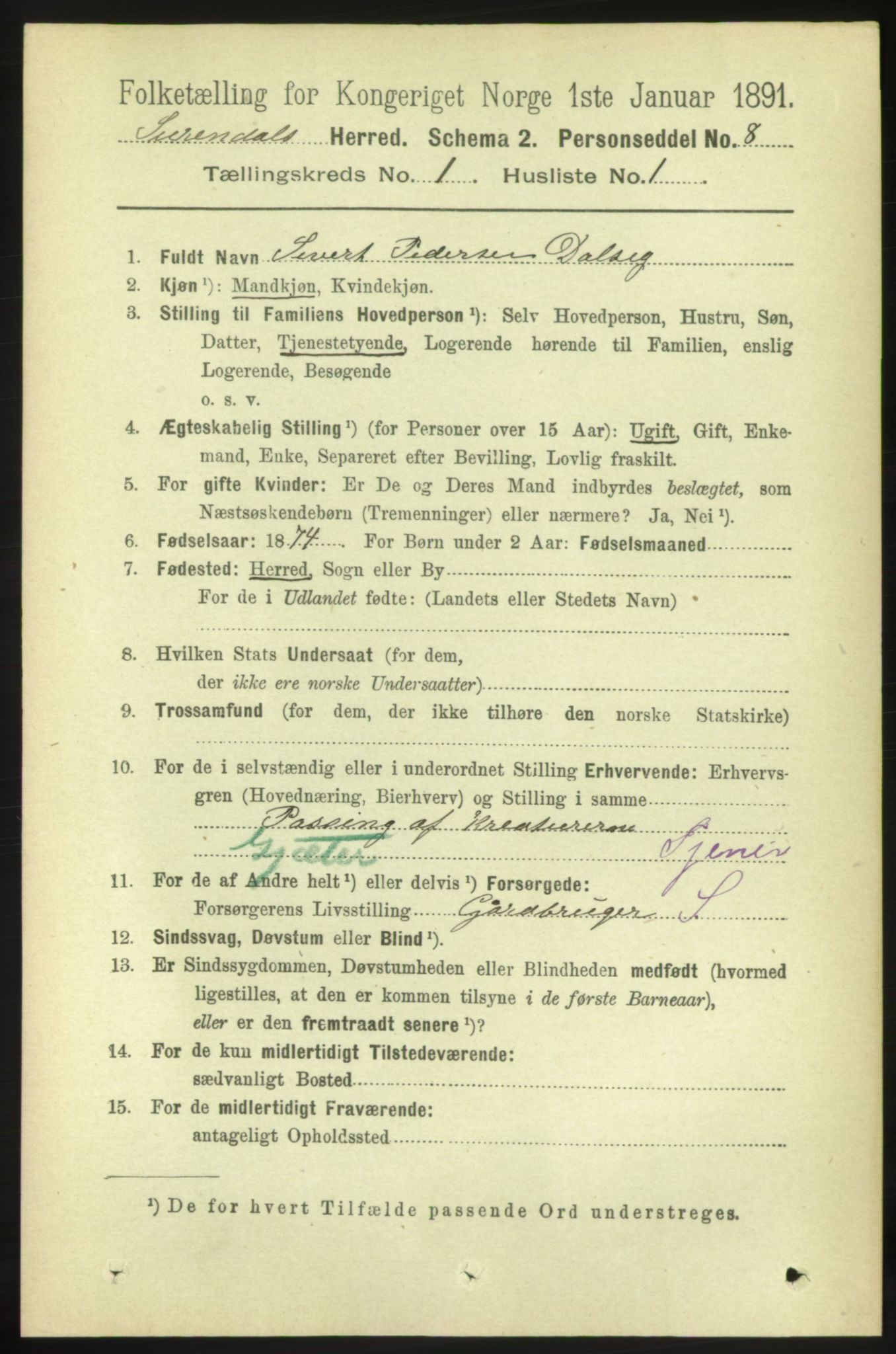 RA, 1891 census for 1566 Surnadal, 1891, p. 101