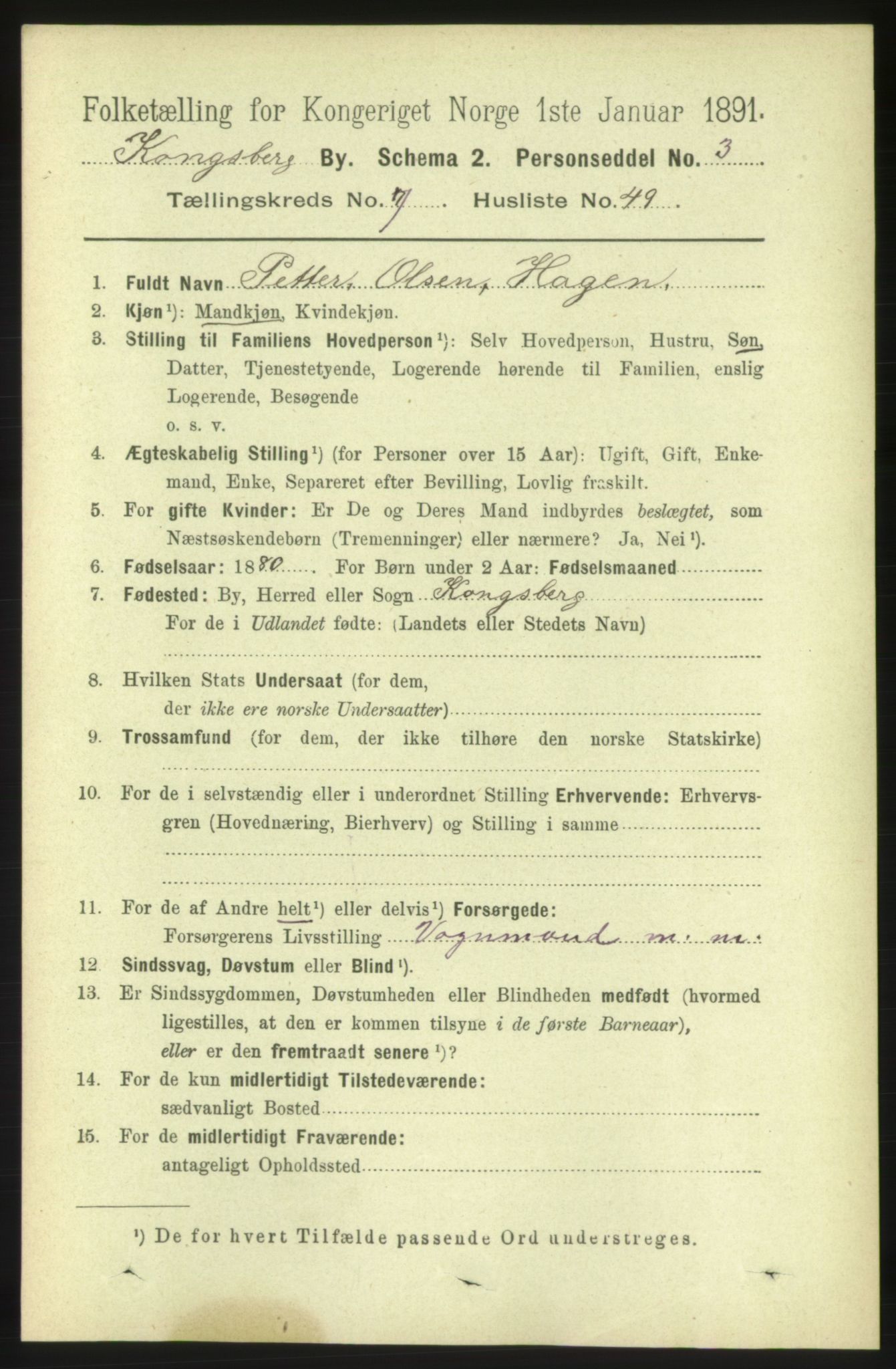 RA, 1891 census for 0604 Kongsberg, 1891, p. 5480