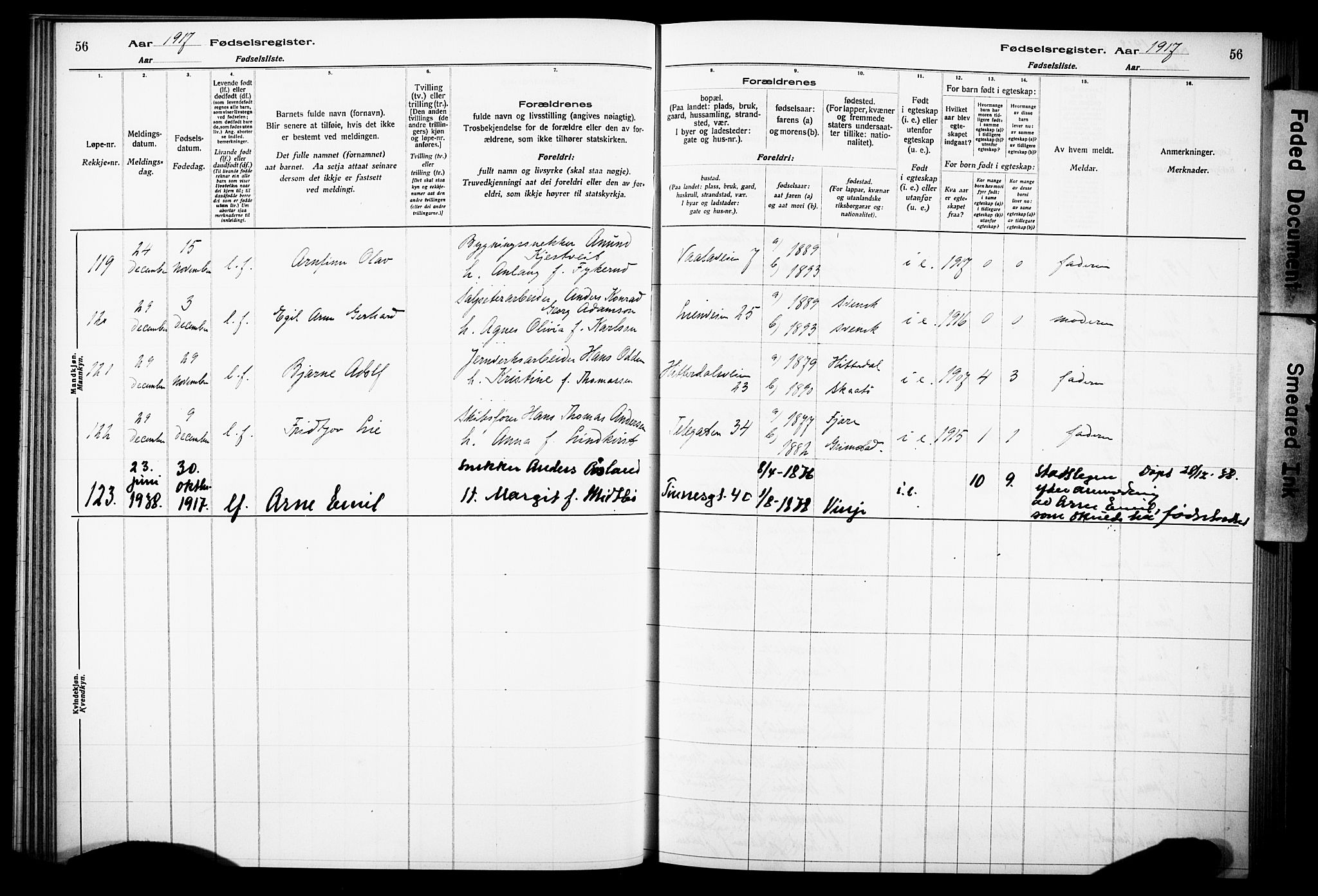 Notodden kirkebøker, SAKO/A-290/J/Ja/L0001: Birth register no. 1, 1916-1924, p. 56