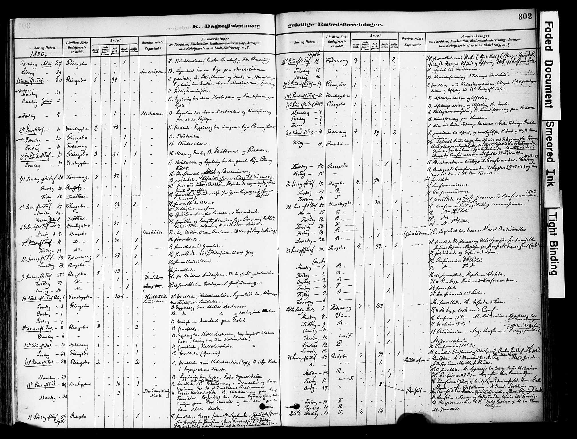 Ringebu prestekontor, SAH/PREST-082/H/Ha/Haa/L0008: Parish register (official) no. 8, 1878-1898, p. 302