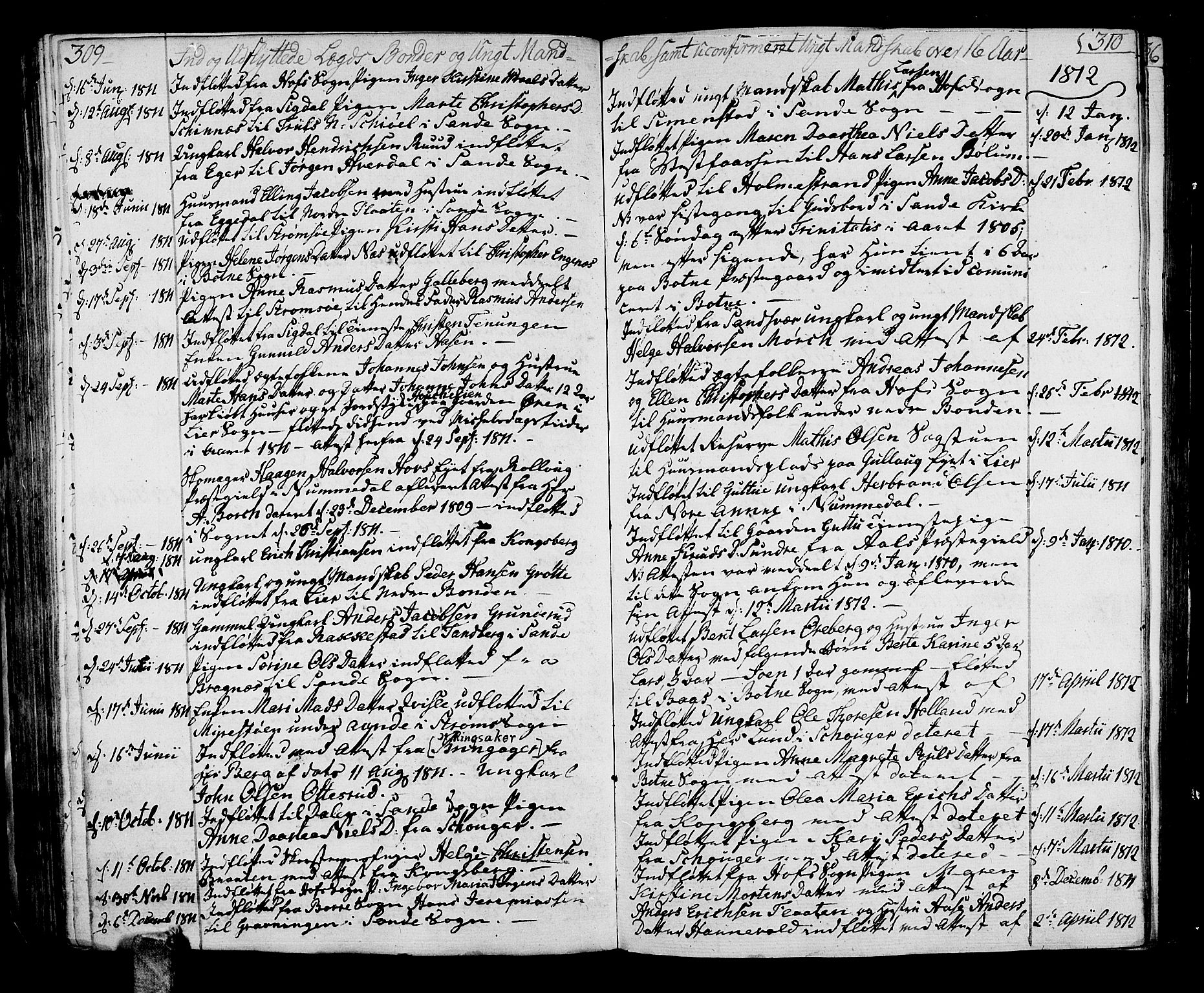 Sande Kirkebøker, AV/SAKO-A-53/F/Fa/L0002: Parish register (official) no. 2, 1804-1814, p. 309-310