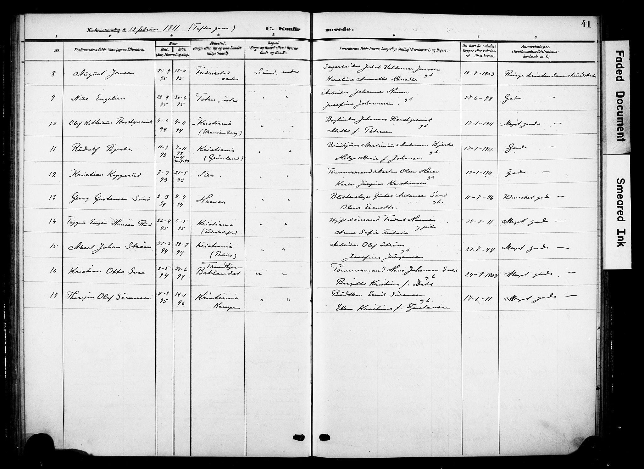 Nes prestekontor, Hedmark, AV/SAH-PREST-020/K/Ka/L0012: Parish register (official) no. 12, 1906-1920, p. 41