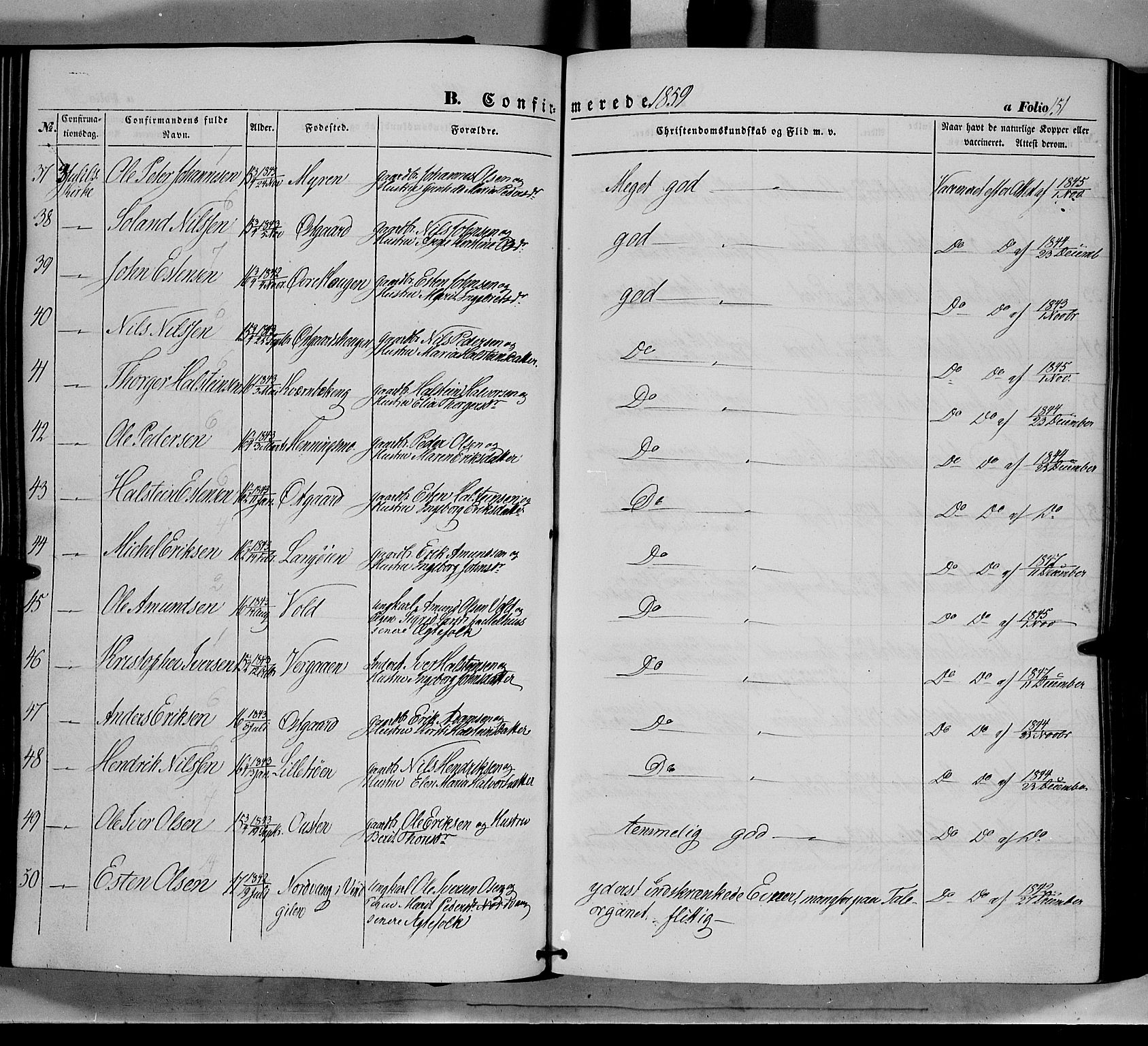 Tolga prestekontor, SAH/PREST-062/K/L0006: Parish register (official) no. 6, 1852-1876, p. 151