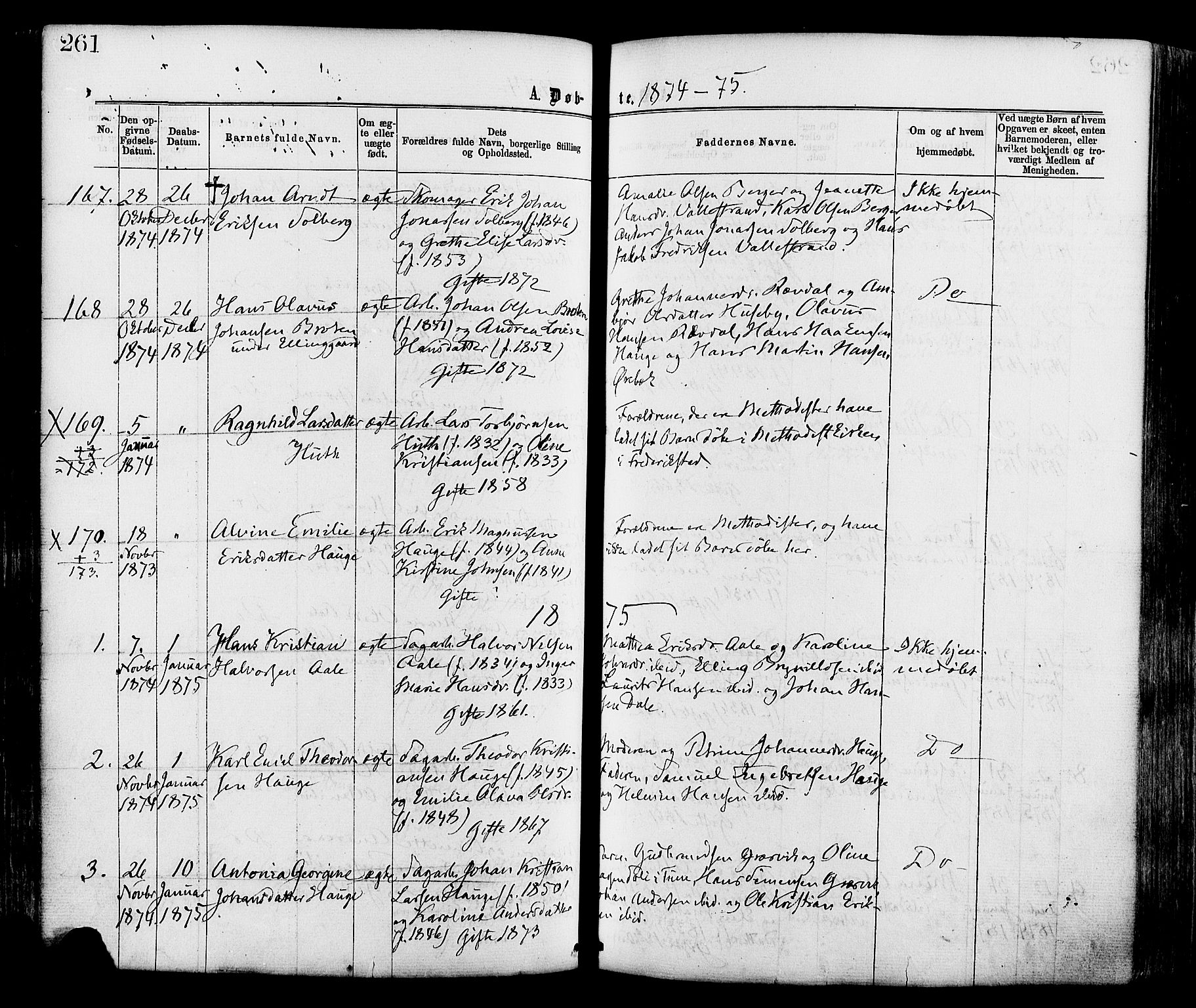 Onsøy prestekontor Kirkebøker, AV/SAO-A-10914/F/Fa/L0004: Parish register (official) no. I 4, 1861-1877, p. 261