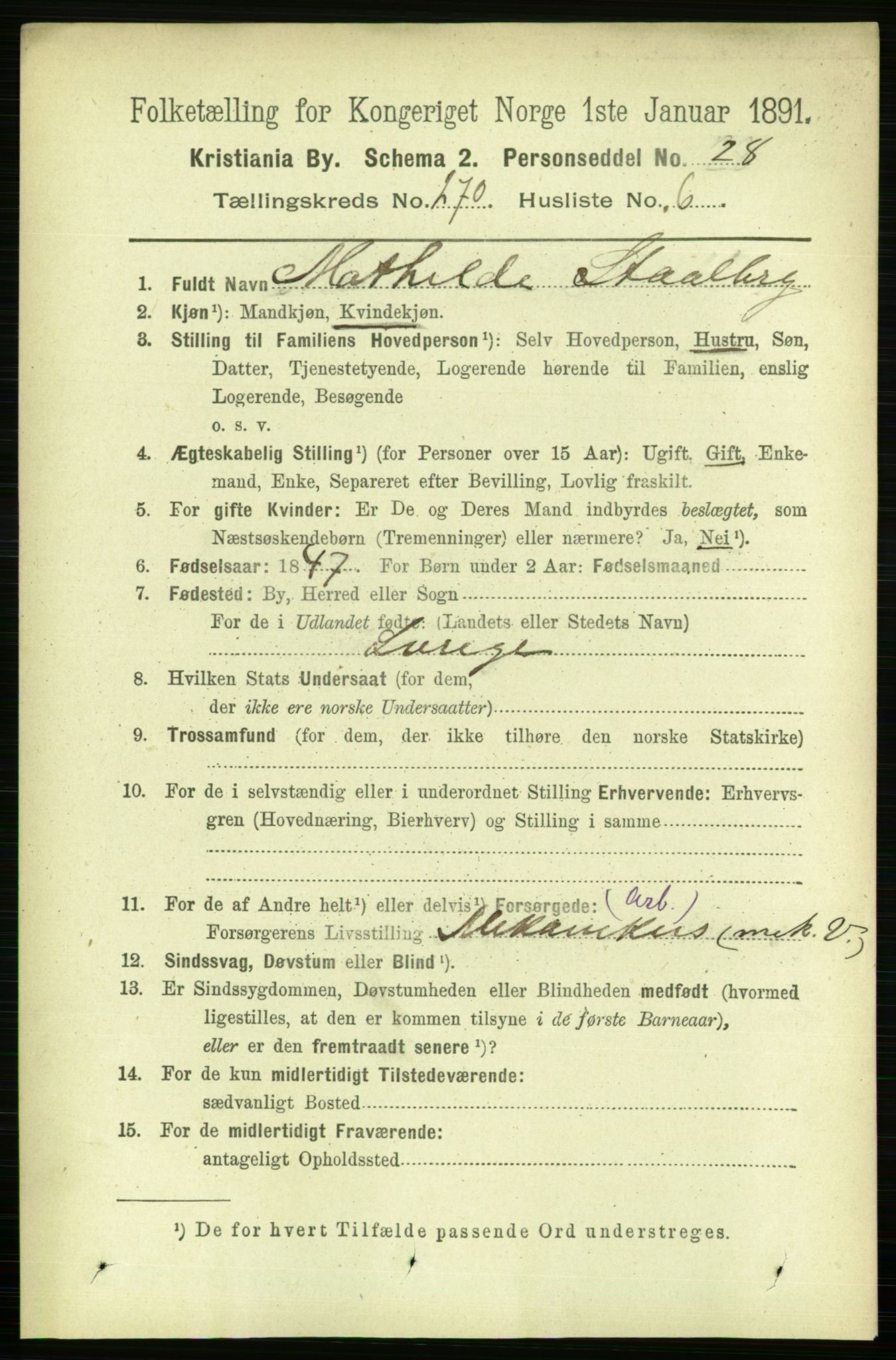 RA, 1891 census for 0301 Kristiania, 1891, p. 164170