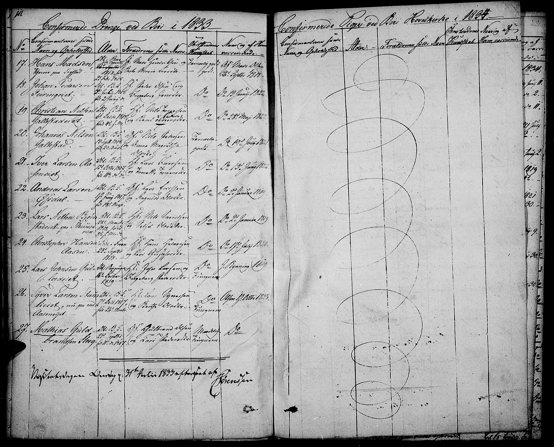 Biri prestekontor, SAH/PREST-096/H/Ha/Haa/L0004: Parish register (official) no. 4, 1829-1842, p. 111