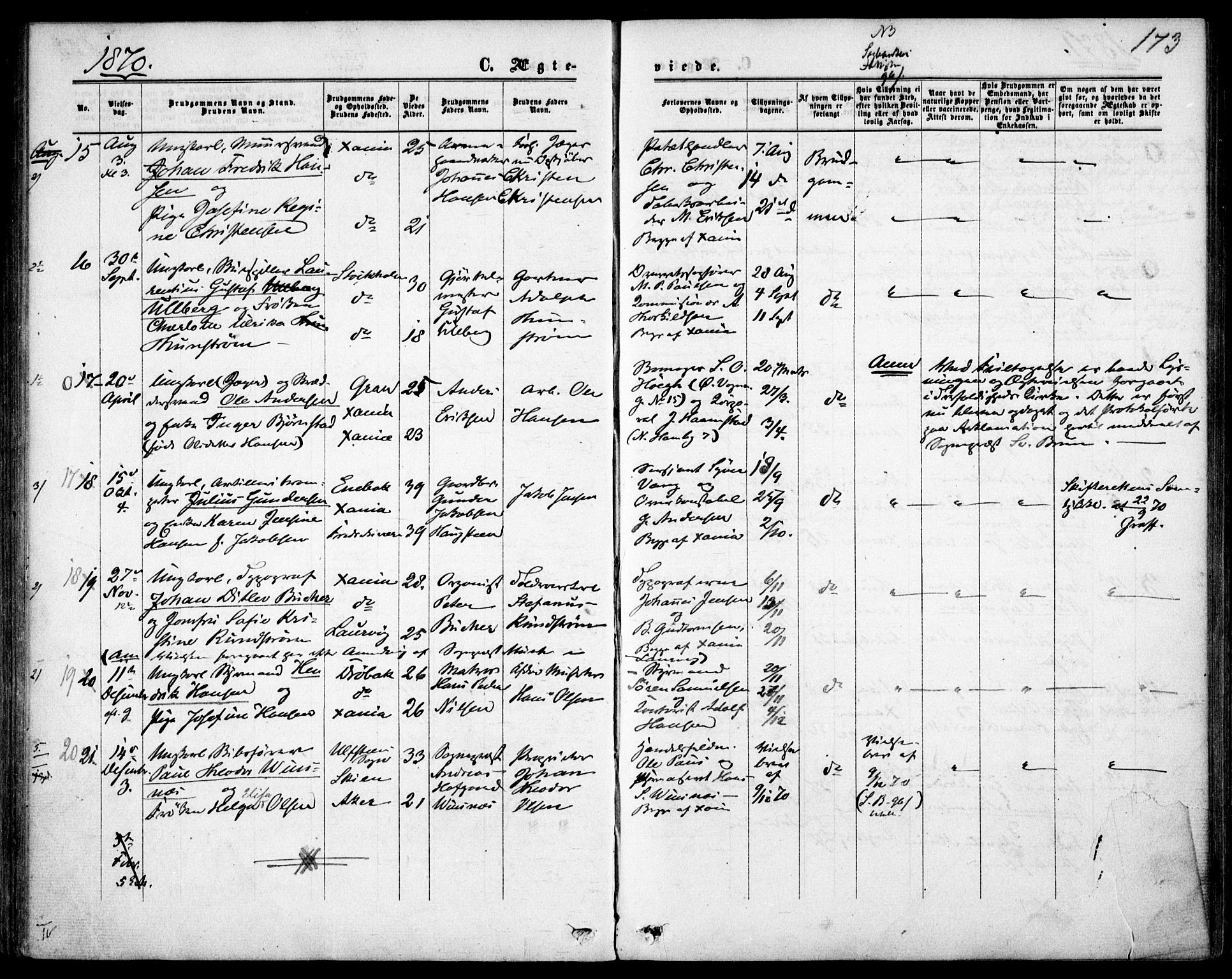 Garnisonsmenigheten Kirkebøker, SAO/A-10846/F/Fa/L0011: Parish register (official) no. 11, 1870-1880, p. 173