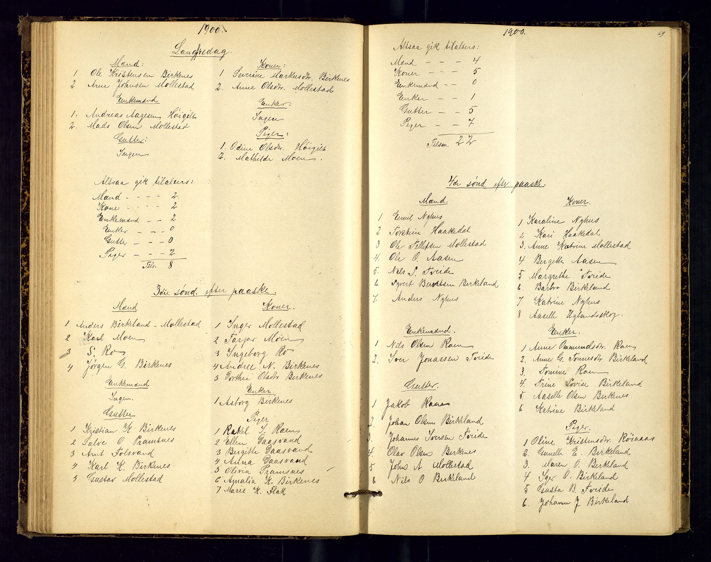 Birkenes sokneprestkontor, AV/SAK-1111-0004/F/Fc/L0008: Communicants register no. C-8, 1891-1915, p. 69