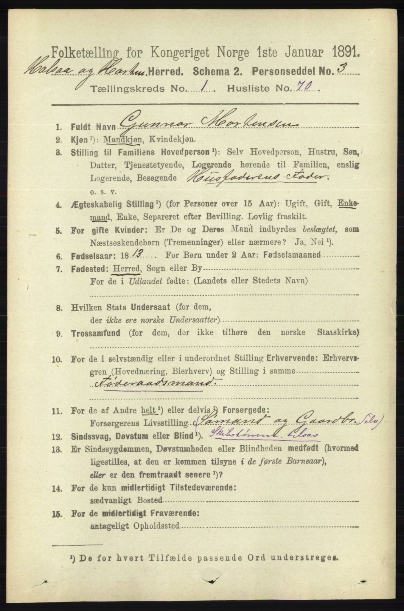 RA, 1891 census for 1019 Halse og Harkmark, 1891, p. 451