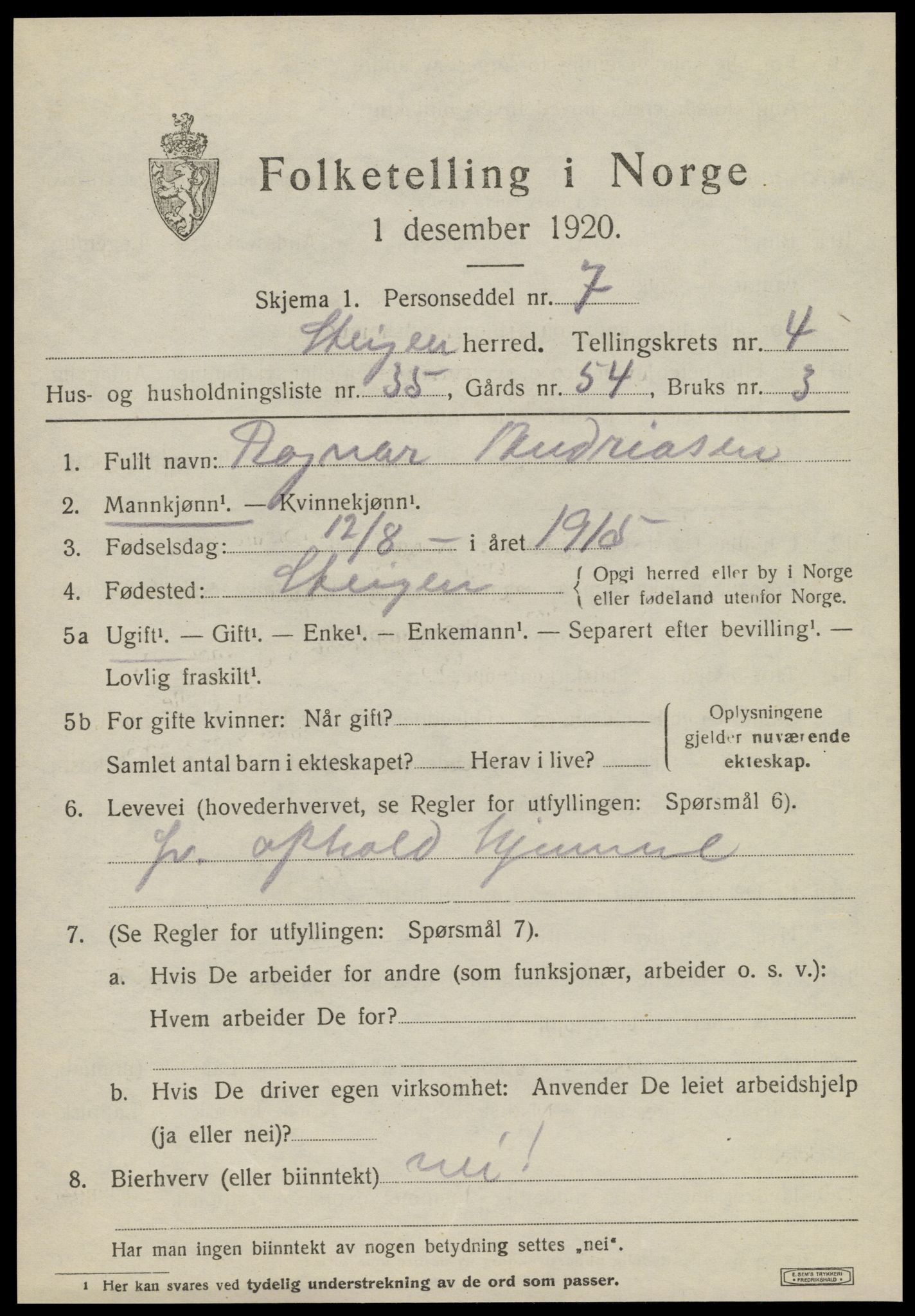 SAT, 1920 census for Steigen, 1920, p. 1934