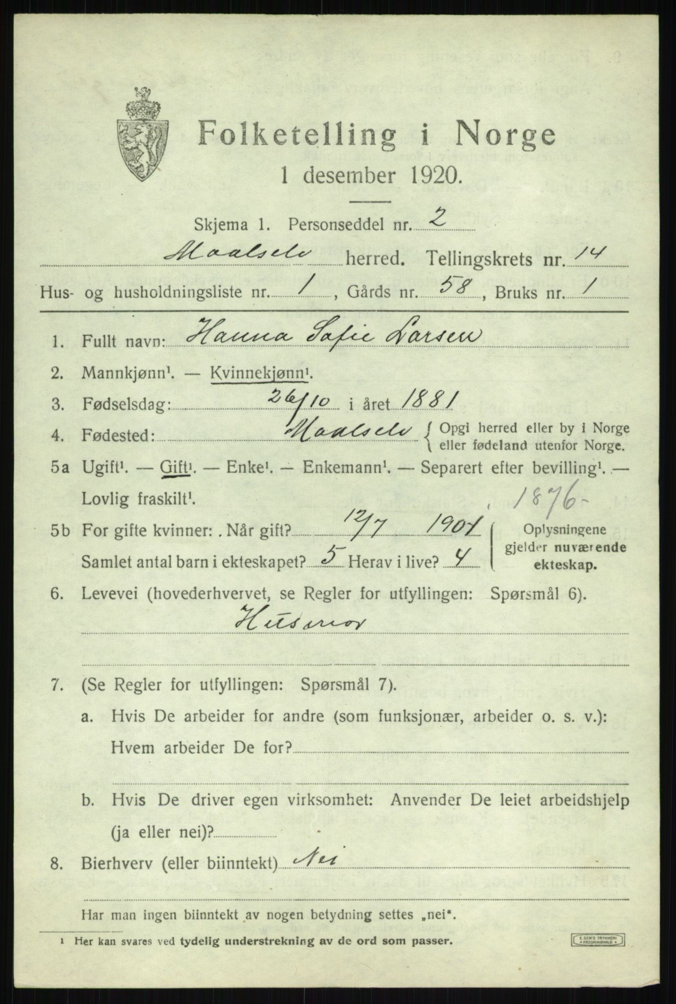 SATØ, 1920 census for Målselv, 1920, p. 7011