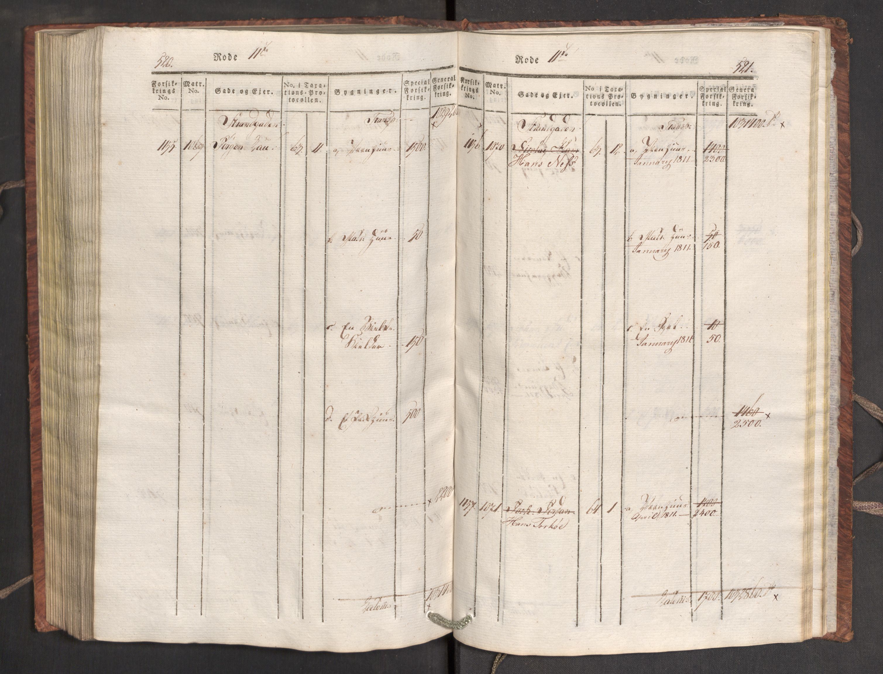 Kommersekollegiet, Brannforsikringskontoret 1767-1814, AV/RA-EA-5458/F/Fa/L0007/0001: Bergen / Branntakstprotokoll, 1807-1817, p. 520-521