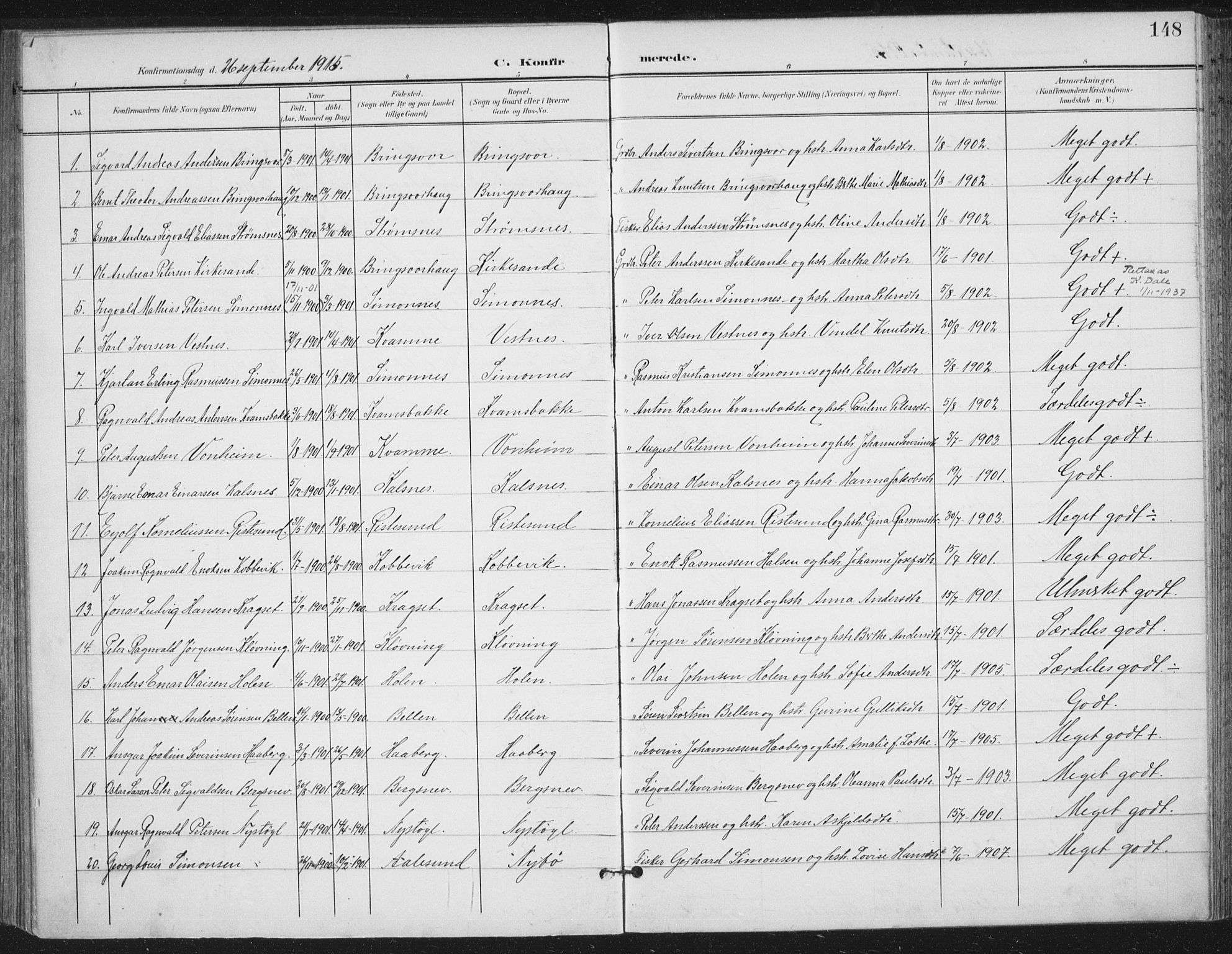 Ministerialprotokoller, klokkerbøker og fødselsregistre - Møre og Romsdal, AV/SAT-A-1454/503/L0038: Parish register (official) no. 503A06, 1901-1917, p. 148