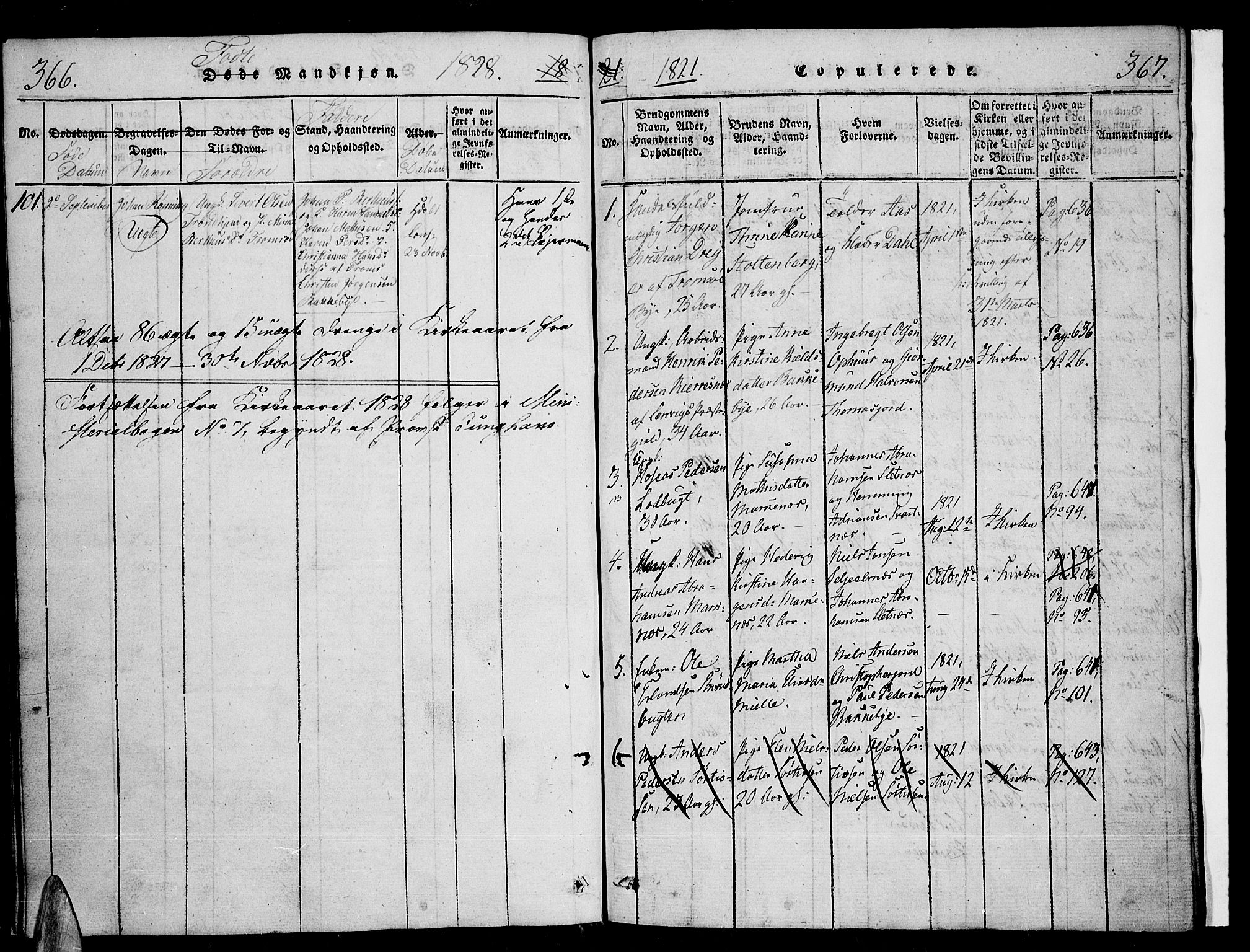 Tromsø sokneprestkontor/stiftsprosti/domprosti, SATØ/S-1343/G/Ga/L0007kirke: Parish register (official) no. 7, 1821-1828, p. 366-367