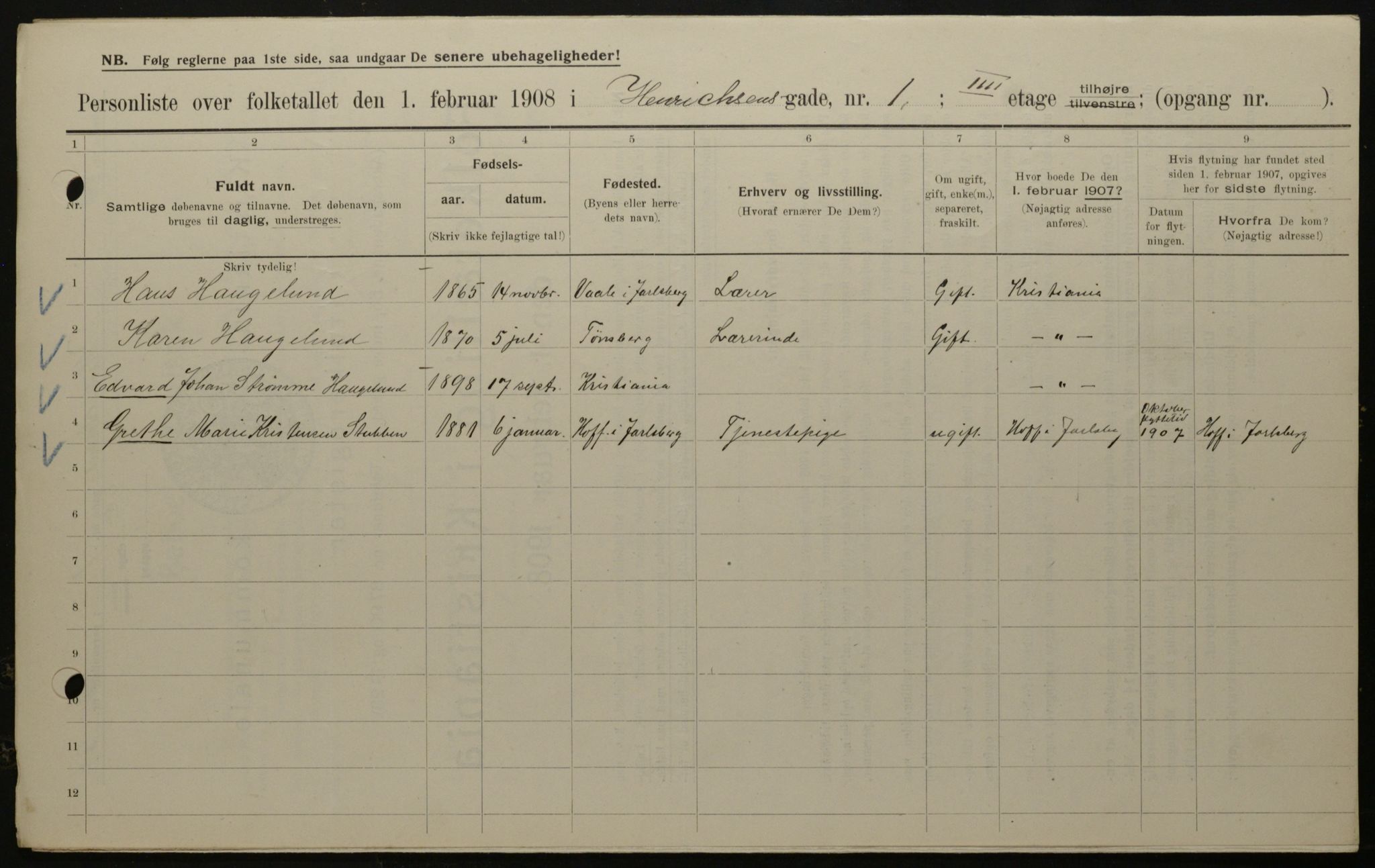 OBA, Municipal Census 1908 for Kristiania, 1908, p. 34640