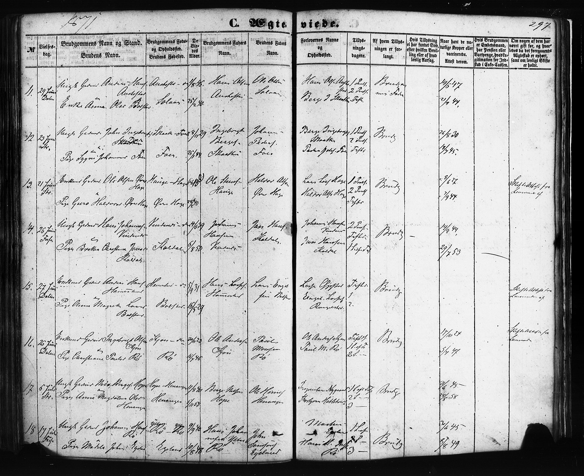 Fusa sokneprestembete, AV/SAB-A-75401/H/Haa: Parish register (official) no. A 1I, 1855-1879, p. 297