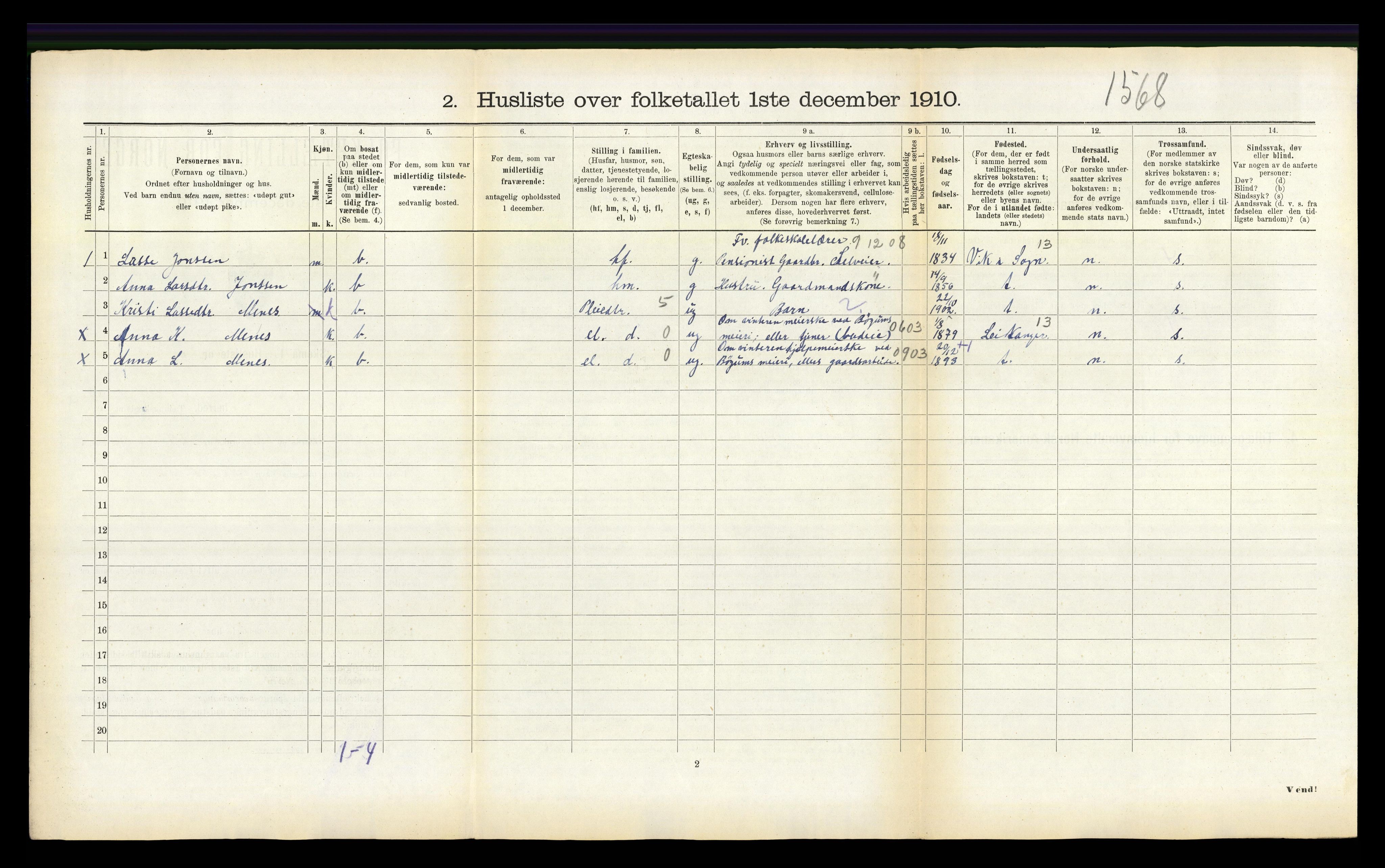 RA, 1910 census for Balestrand, 1910, p. 143