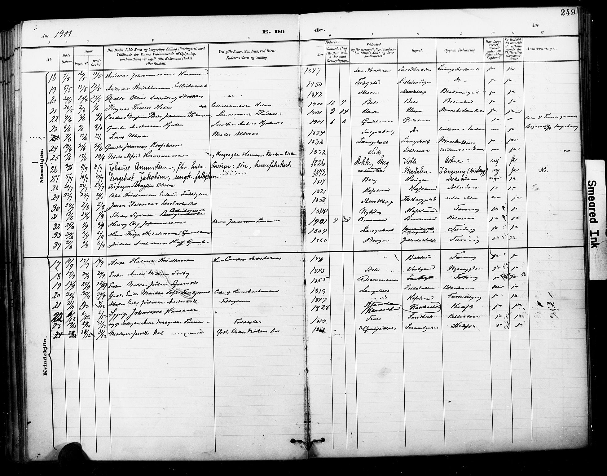 Skjeberg prestekontor Kirkebøker, SAO/A-10923/F/Fa/L0010: Parish register (official) no. I 10, 1898-1911, p. 249