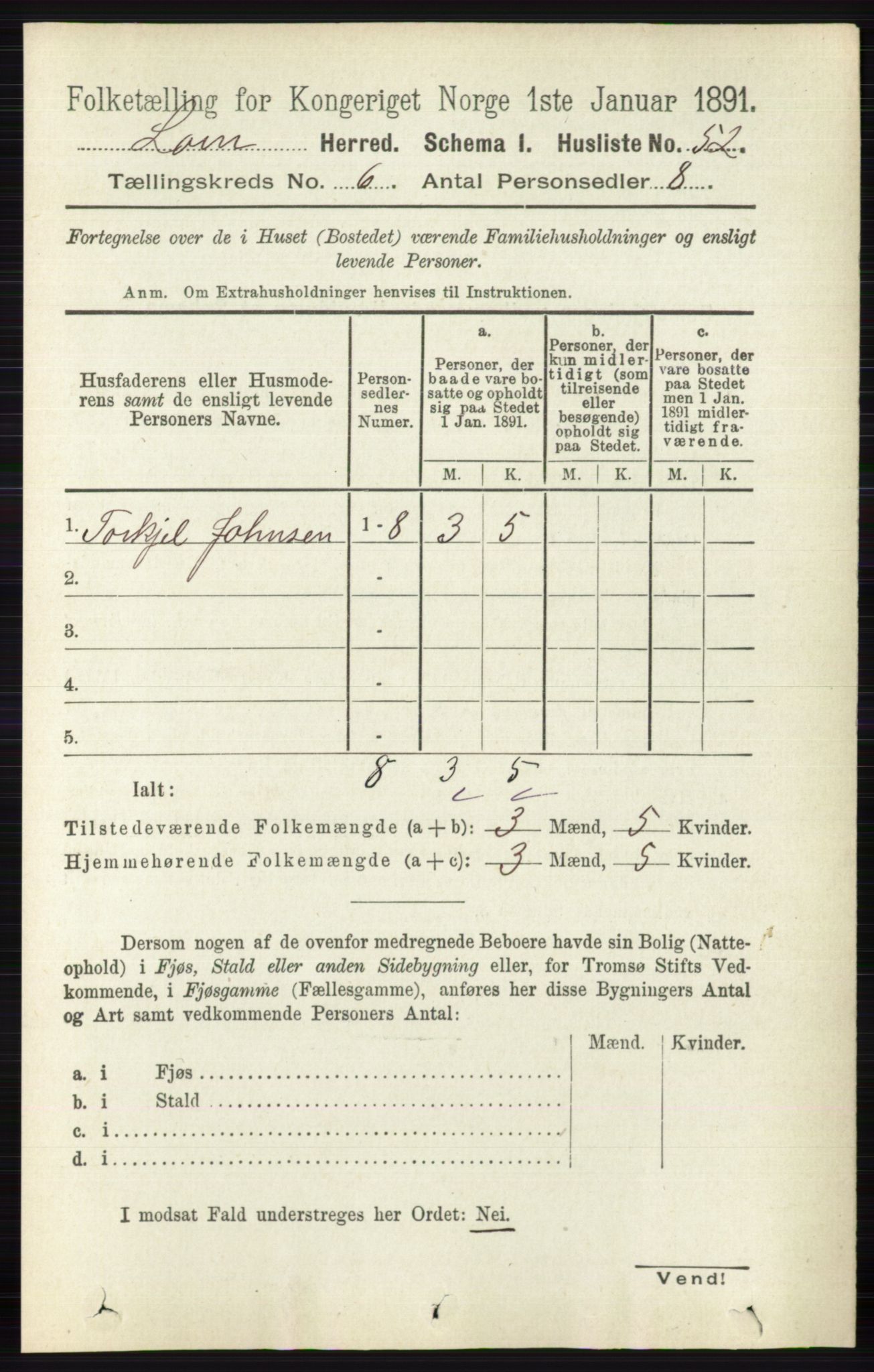 RA, 1891 census for 0514 Lom, 1891, p. 2355