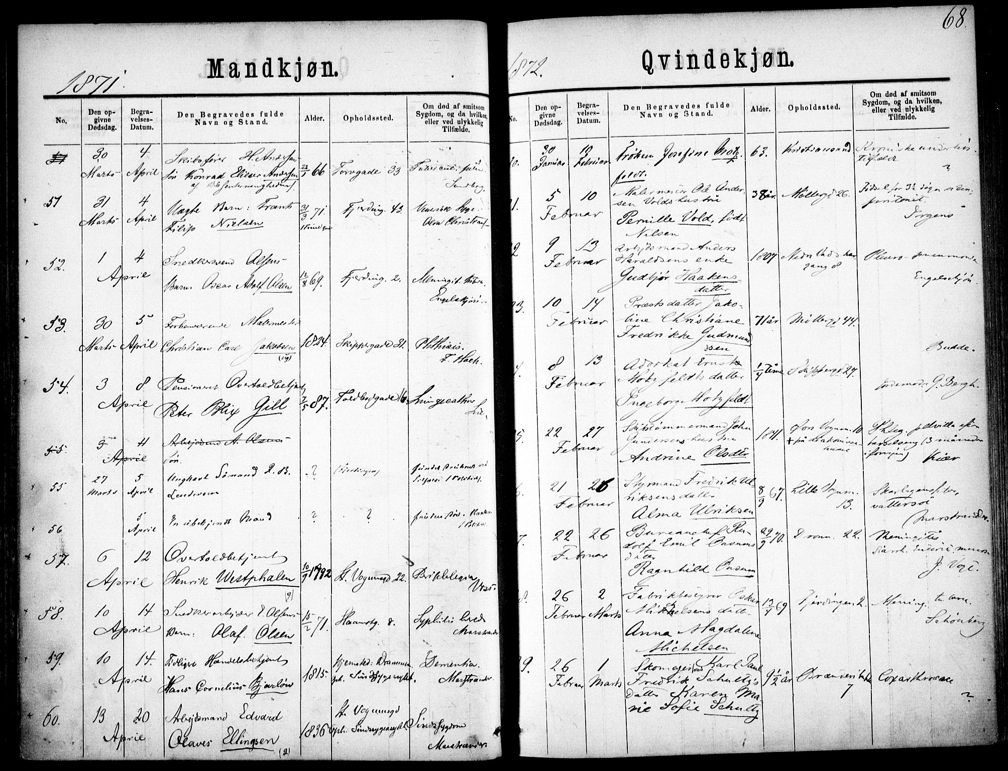 Oslo domkirke Kirkebøker, SAO/A-10752/F/Fa/L0026: Parish register (official) no. 26, 1867-1884, p. 68