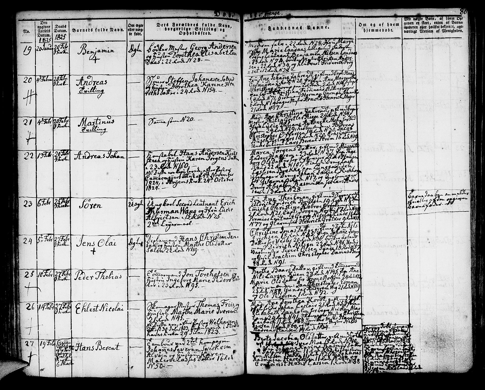 Korskirken sokneprestembete, AV/SAB-A-76101/H/Hab: Parish register (copy) no. A 3, 1821-1831, p. 80