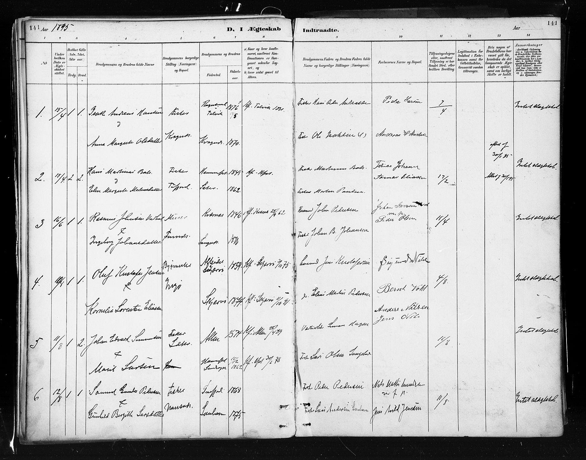 Måsøy sokneprestkontor, SATØ/S-1348/H/Ha/L0005kirke: Parish register (official) no. 5, 1892-1902, p. 141
