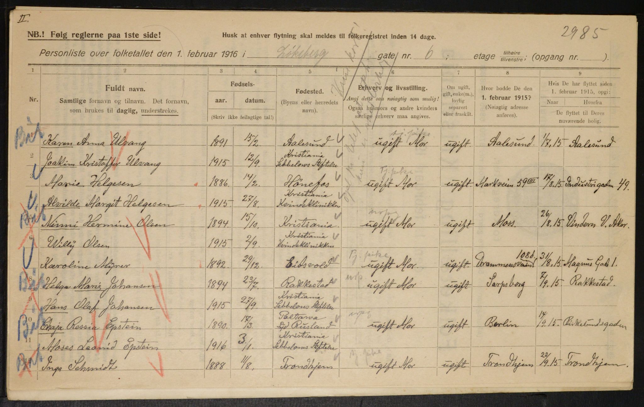 OBA, Municipal Census 1916 for Kristiania, 1916, p. 59896