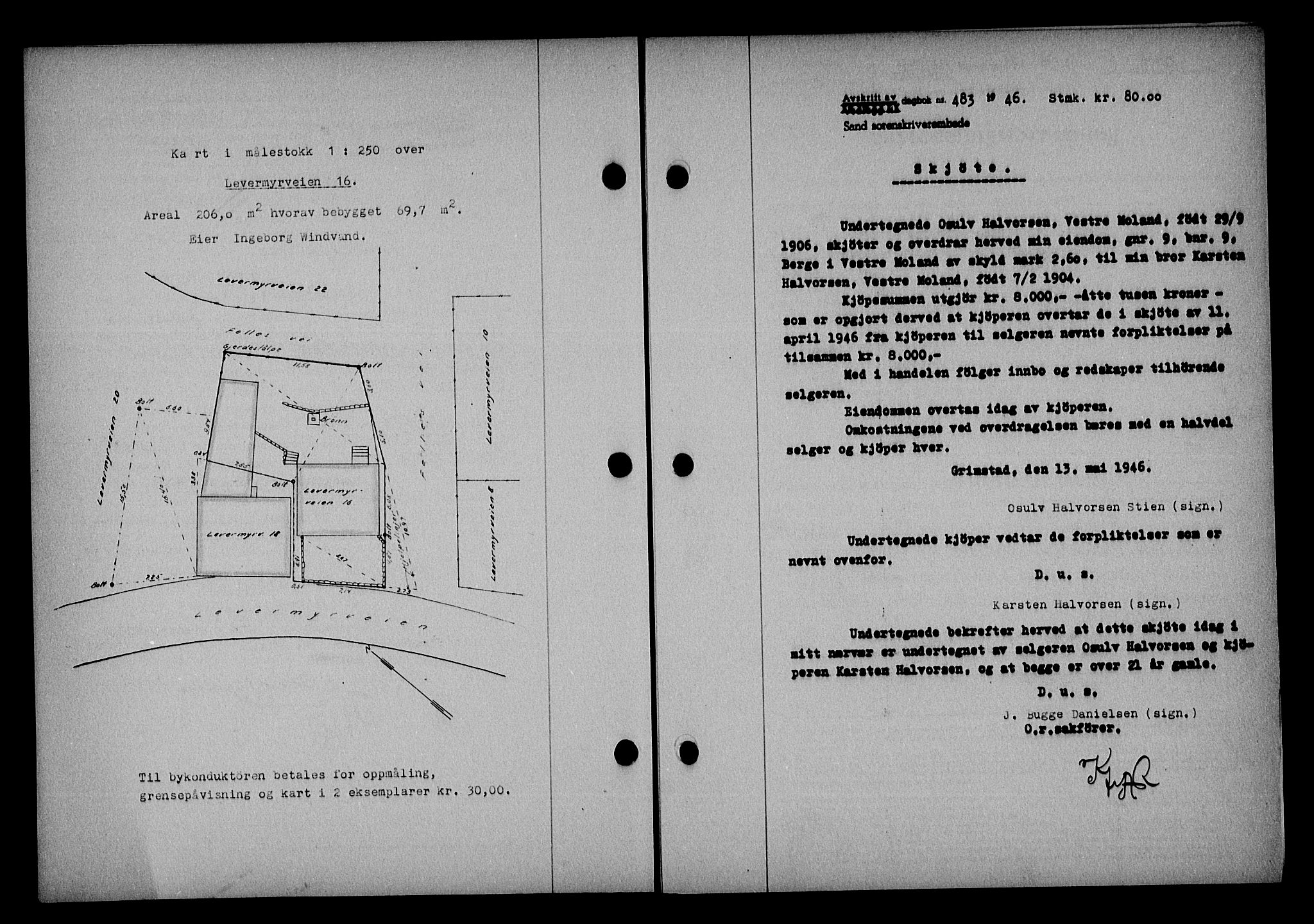 Vestre Nedenes/Sand sorenskriveri, AV/SAK-1221-0010/G/Gb/Gba/L0054: Mortgage book no. A 7, 1945-1946, Diary no: : 483/1946